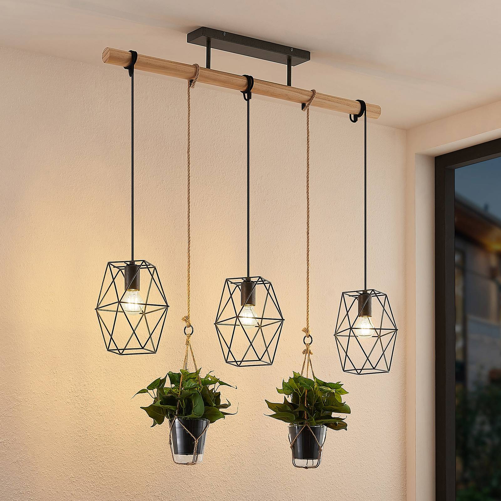 Lindby Mercan Suspension avec plante artificielle 3 lampes