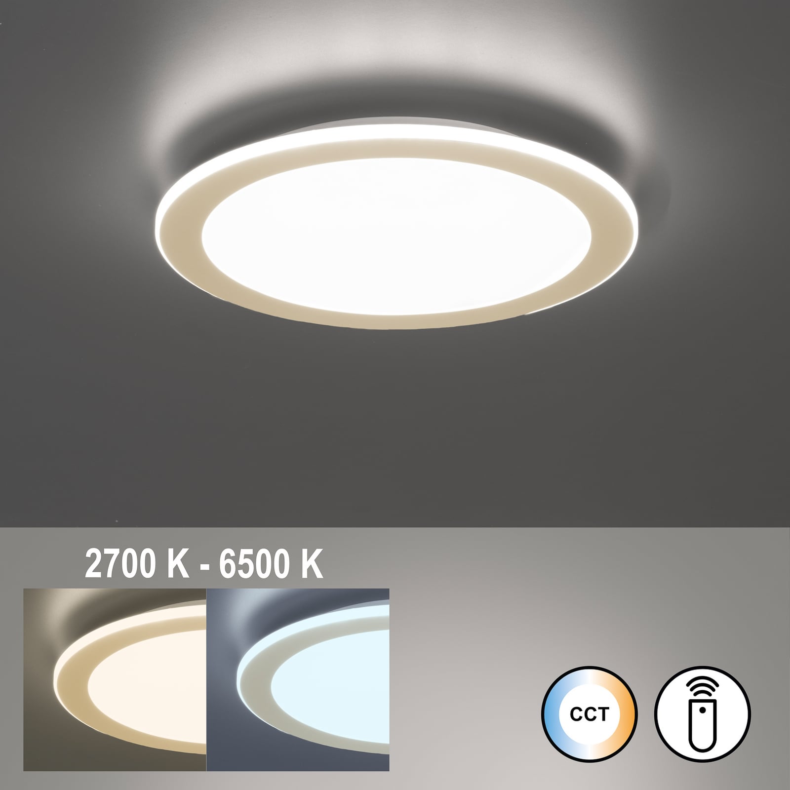 LED-Deckenlampe Cavena, Ø 39 cm, sandfarben, Metall, CCT