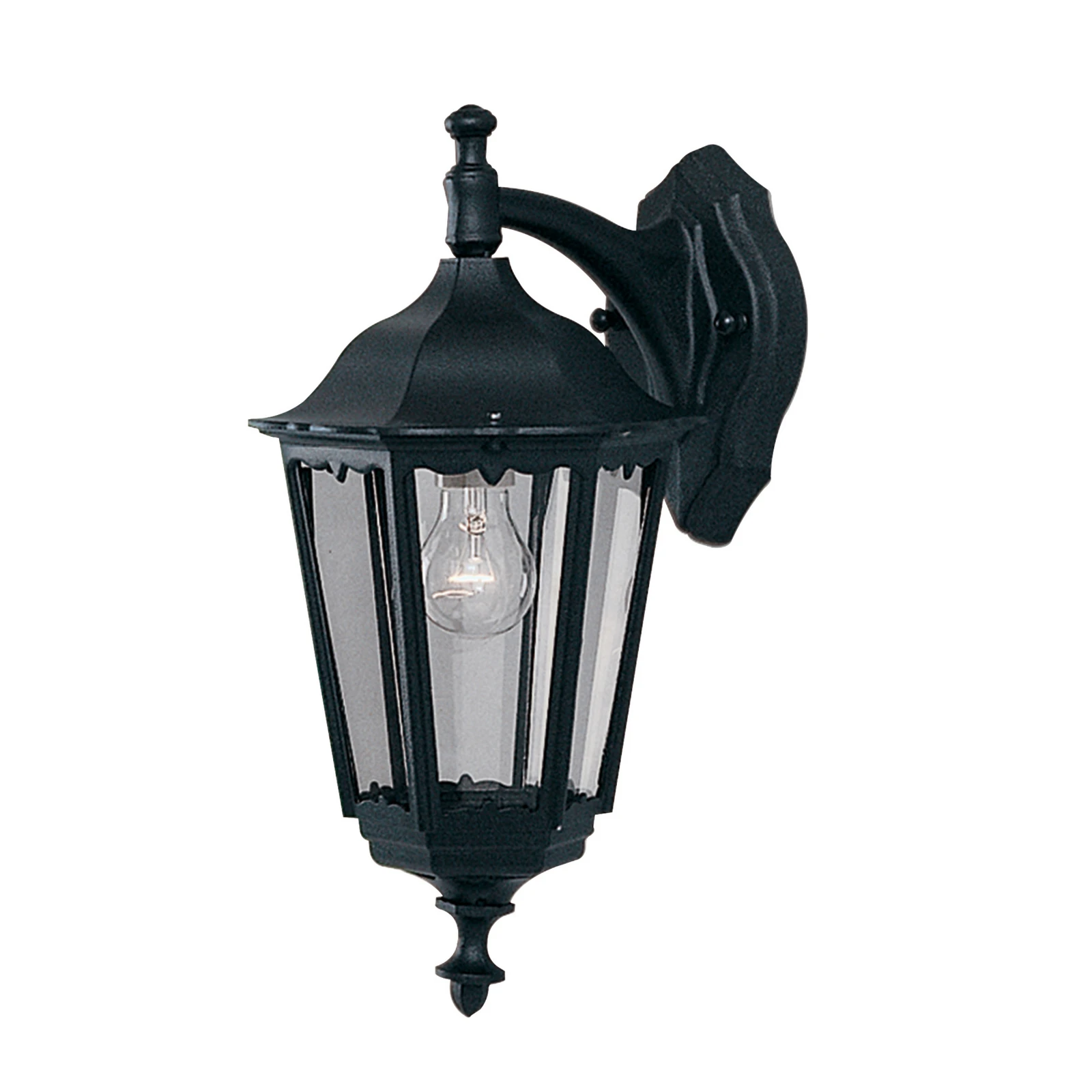 Āra sienas lampa „Alex“, augstums 44 cm, melna/caurspīdīga, metāls/stikls