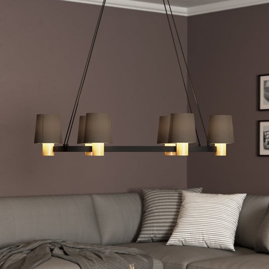 Kronleuchter Edale, 6xStoffschirm cappuccino, oval