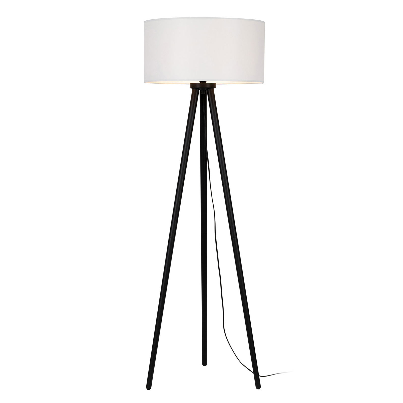 BRITOP Mabia floor lamp, tripod, white/black, for Living / Dining Room, fabric, beech wood, E27, 60 W, energy efficiency: A++, H: 160 cm