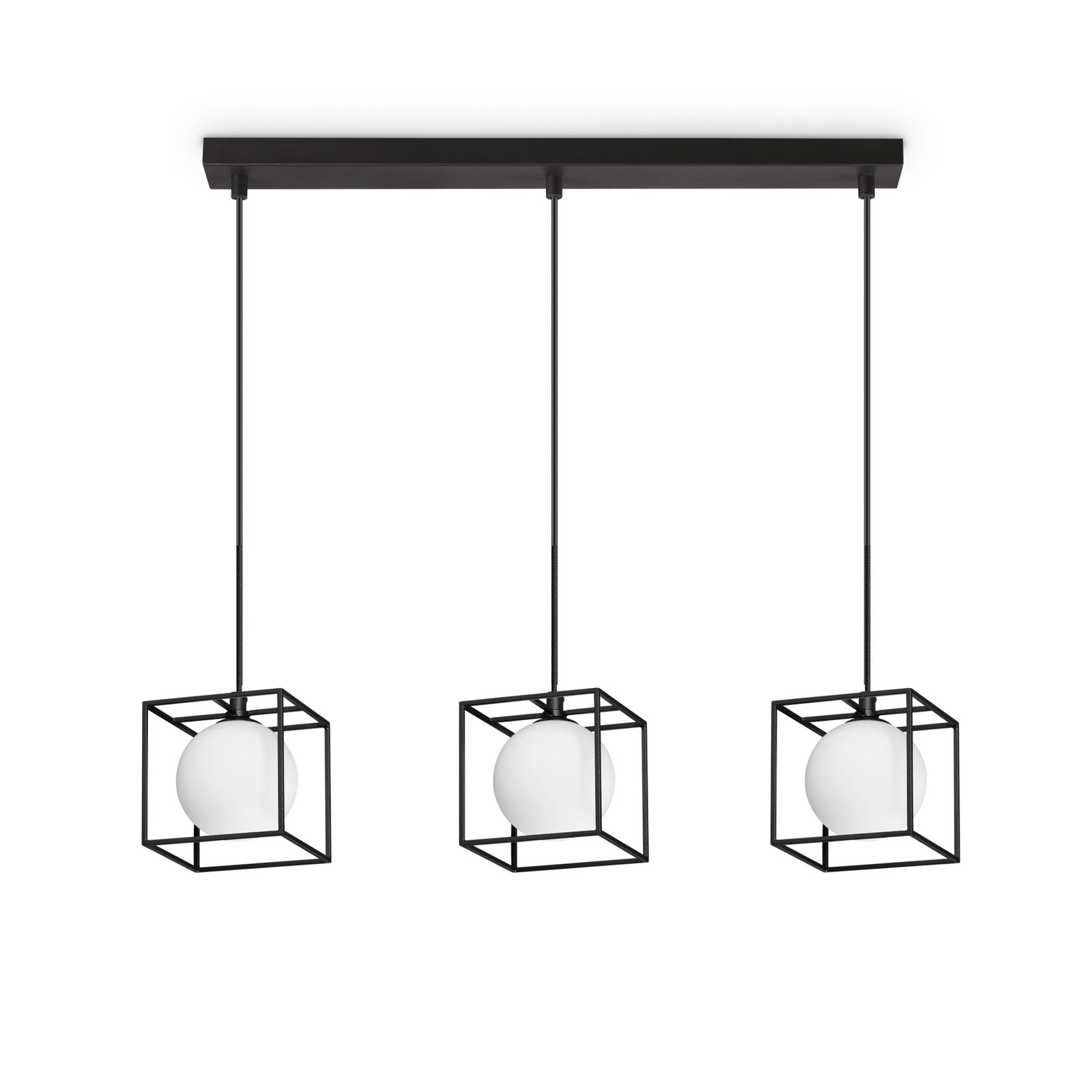 Ideal Lux hänglampa Lingotto, 3 lampor, 3 burar, svart
