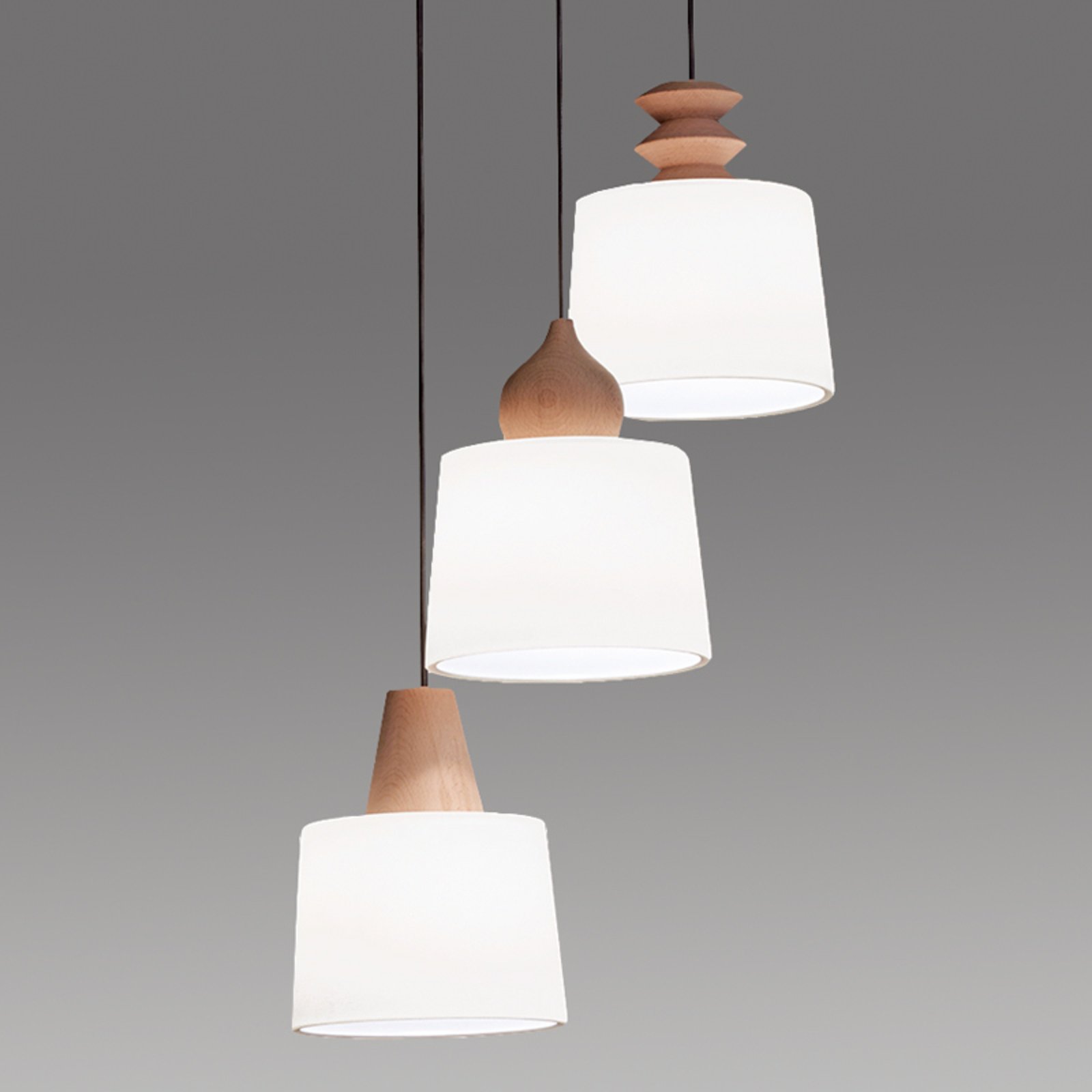 Viokef Three-bulb Eduardo hanging light, for Living / Dining Room, metal, wood, glass, E27, 42 W, energy efficiency: A++