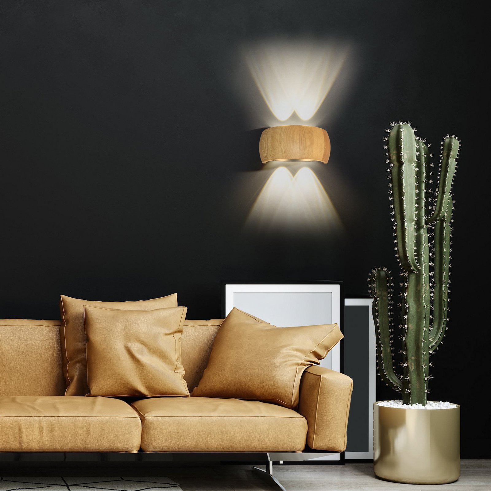 LED-seinävalaisin Shine-Wood, leveys 20 cm, tammi/musta 4-lamppuinen.