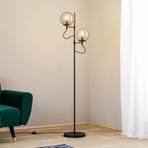 Lucande Sotiana floor lamp, 2 glass globes, black