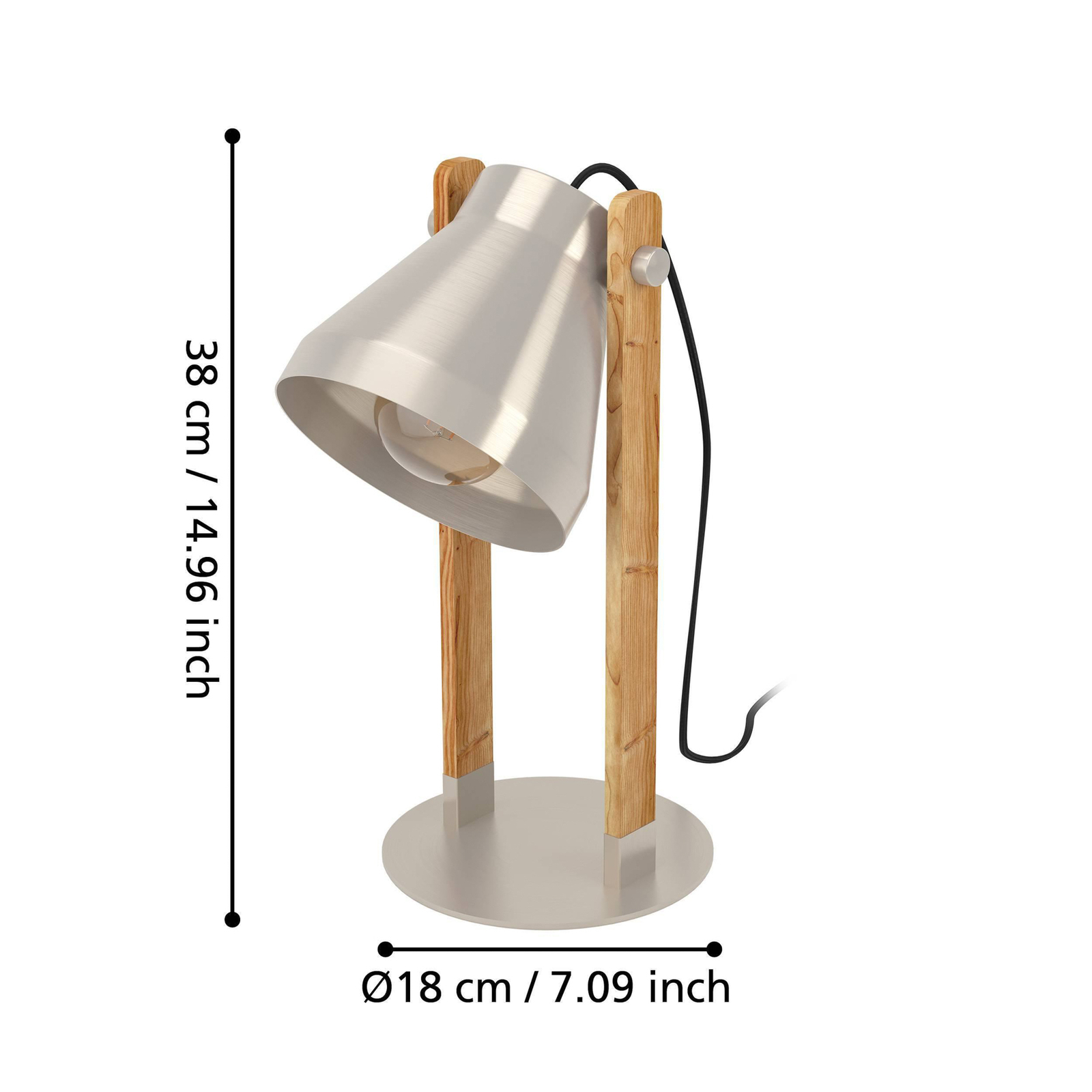 Stolna lampa Cawton, visina 38 cm, čelik/smeđa, čelik/drvo
