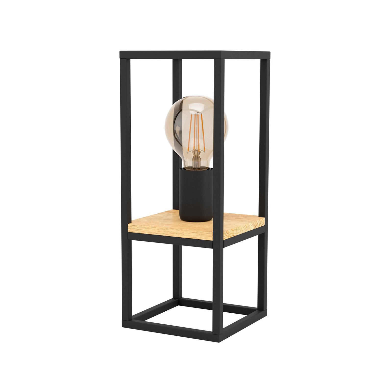 Tafellamp Libertad, hoogte 35 cm, zwart/hout, staal