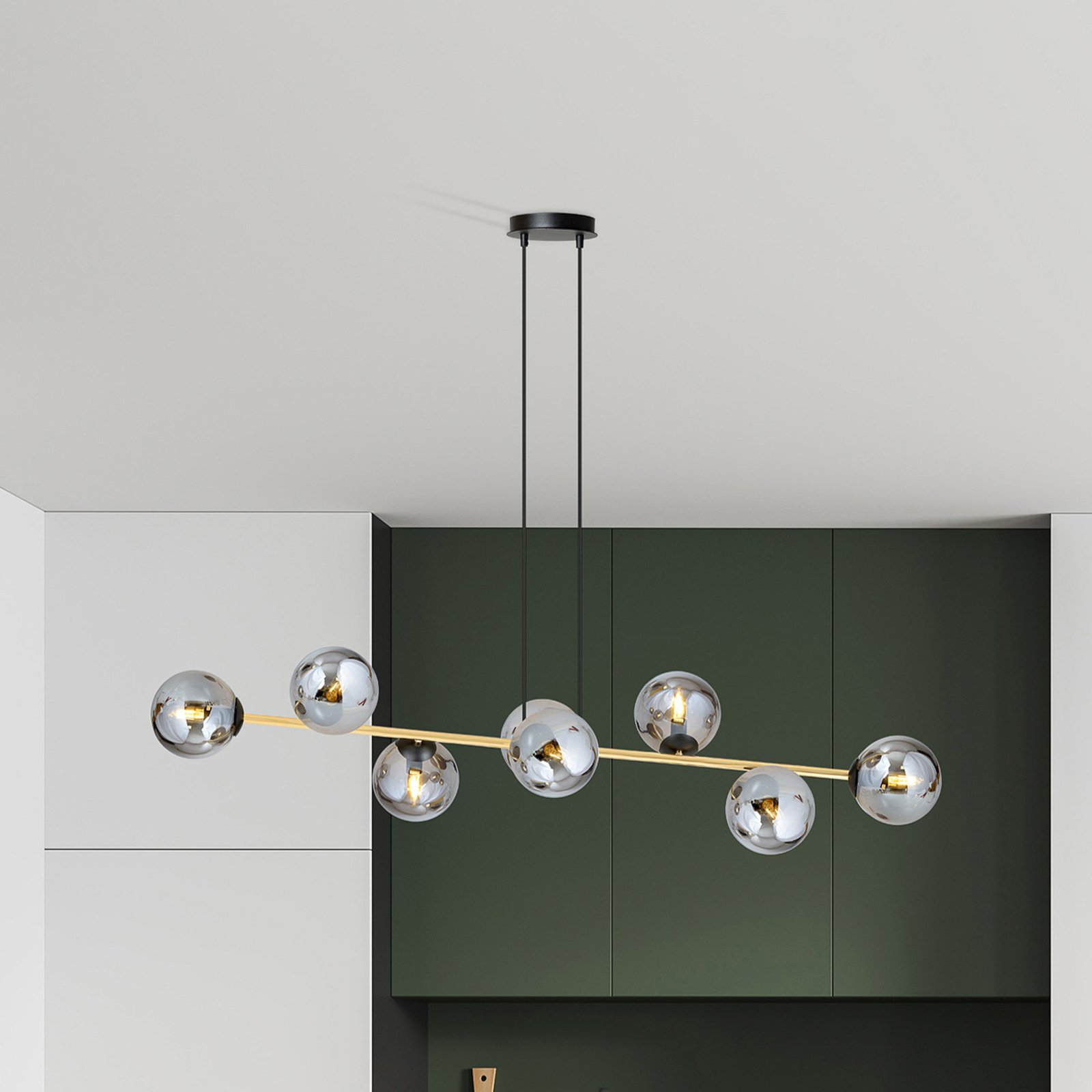 Glassy hanglamp, 8-lamps, zwart/goud/grafiet