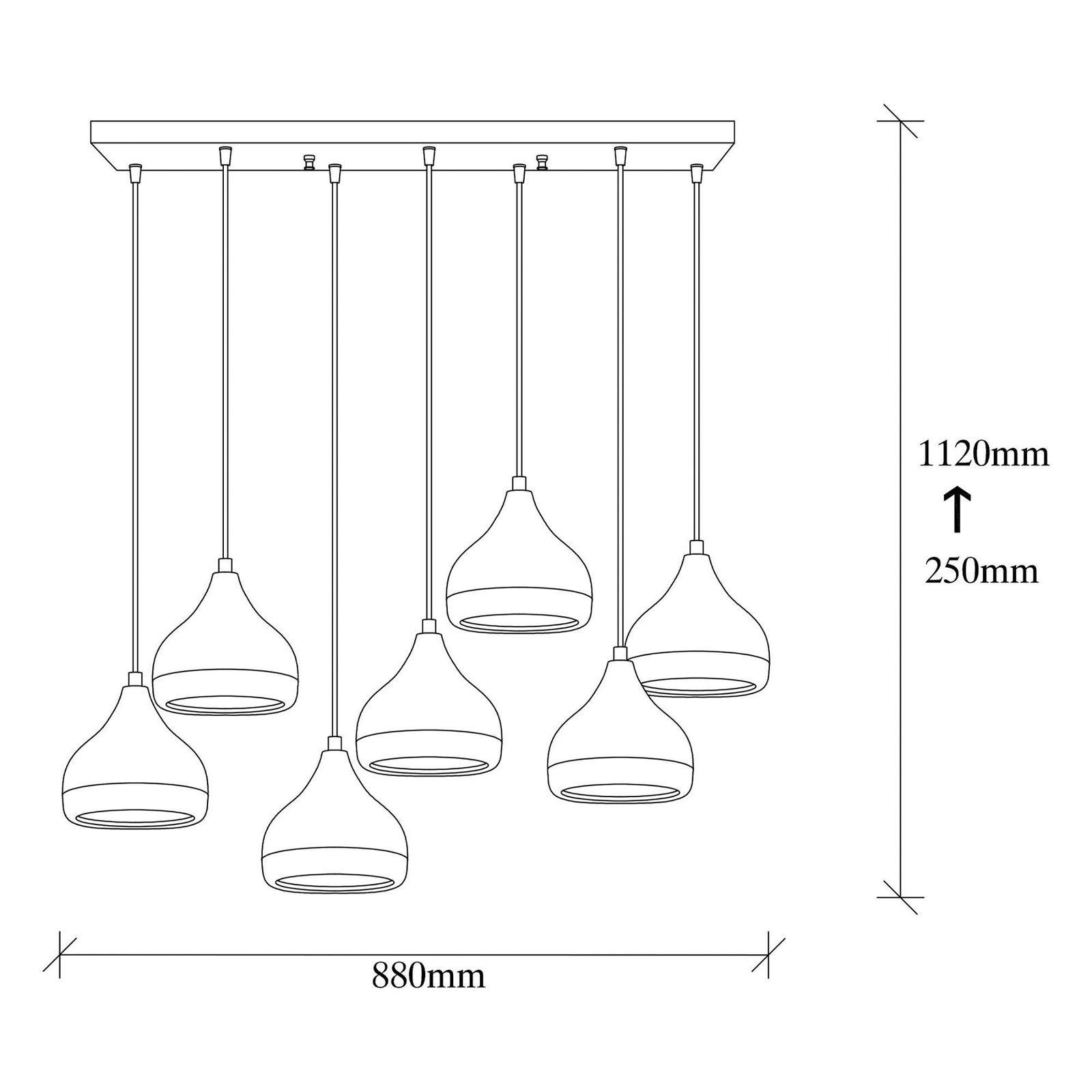 Yildo 6894 rippvalgusti, must/vask, metallist, 7-lampe