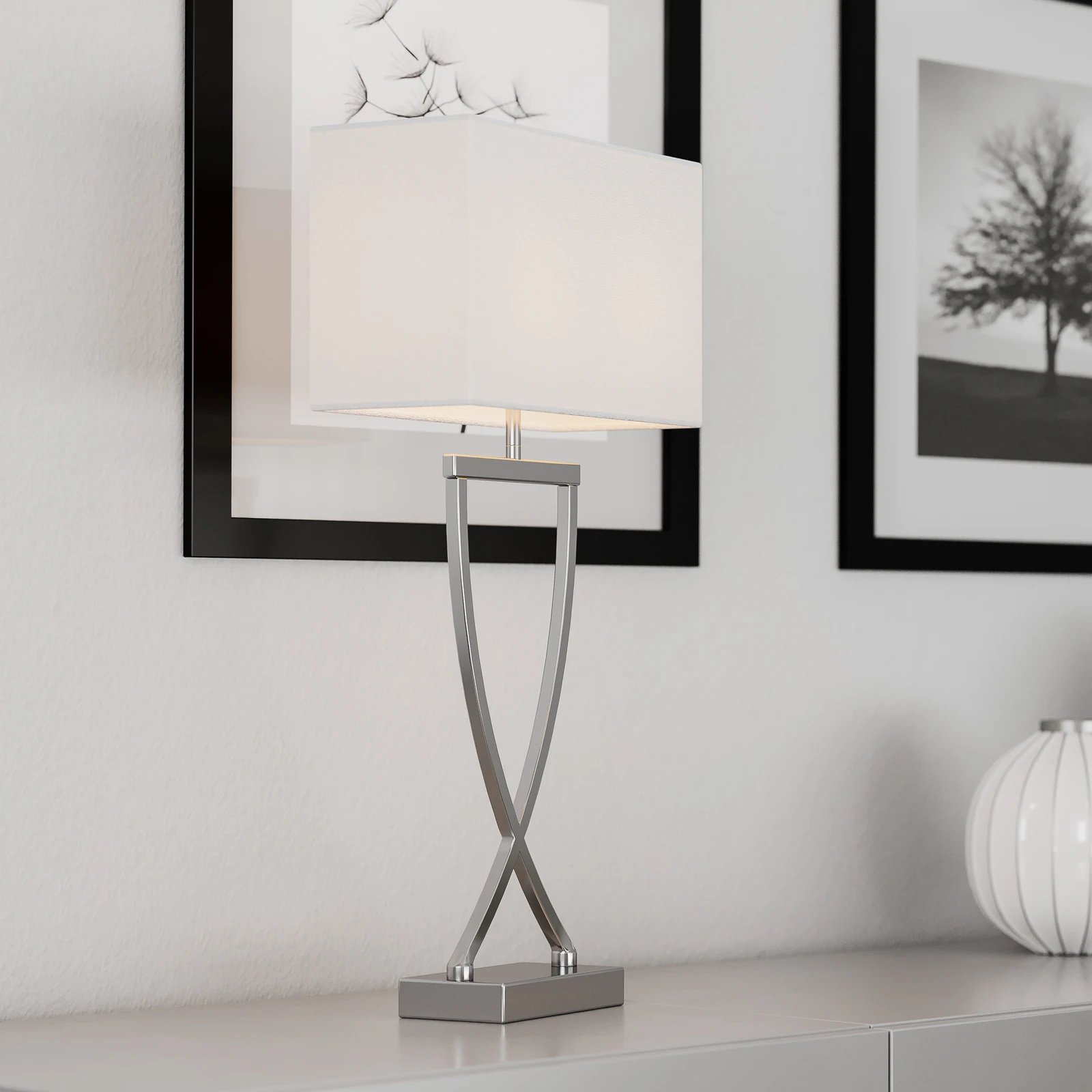 By Rydéns Omega Tischlampe chrom/weiß Höhe 52cm