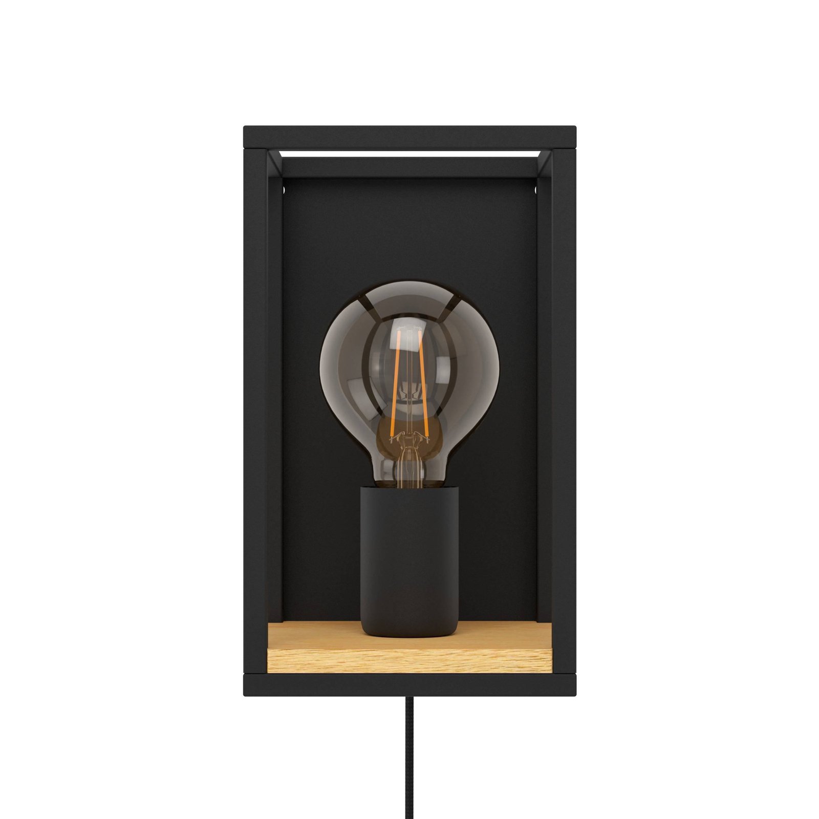 Wandlamp Libertad, breedte 14 cm, zwart/hout, staal