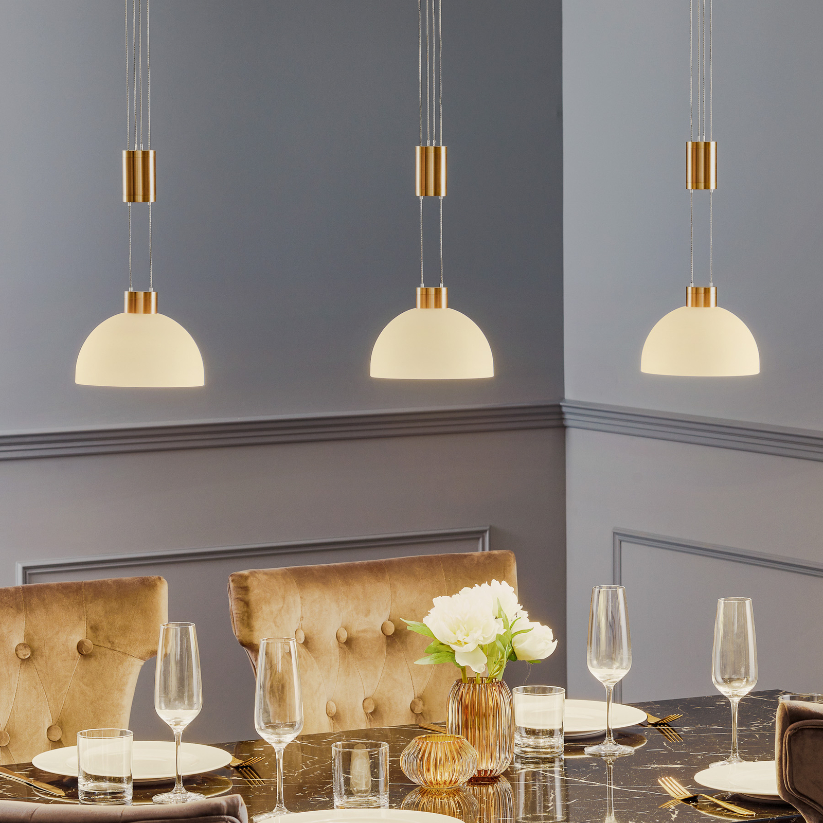 Rothfels Laurena LED hanglamp 3-lamps lang messing