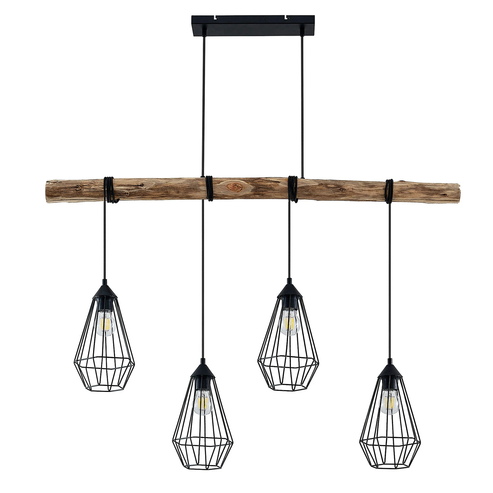 Lindby Hängeleuchte Eldarion, 116 cm, 4-flammig, Holz, E27