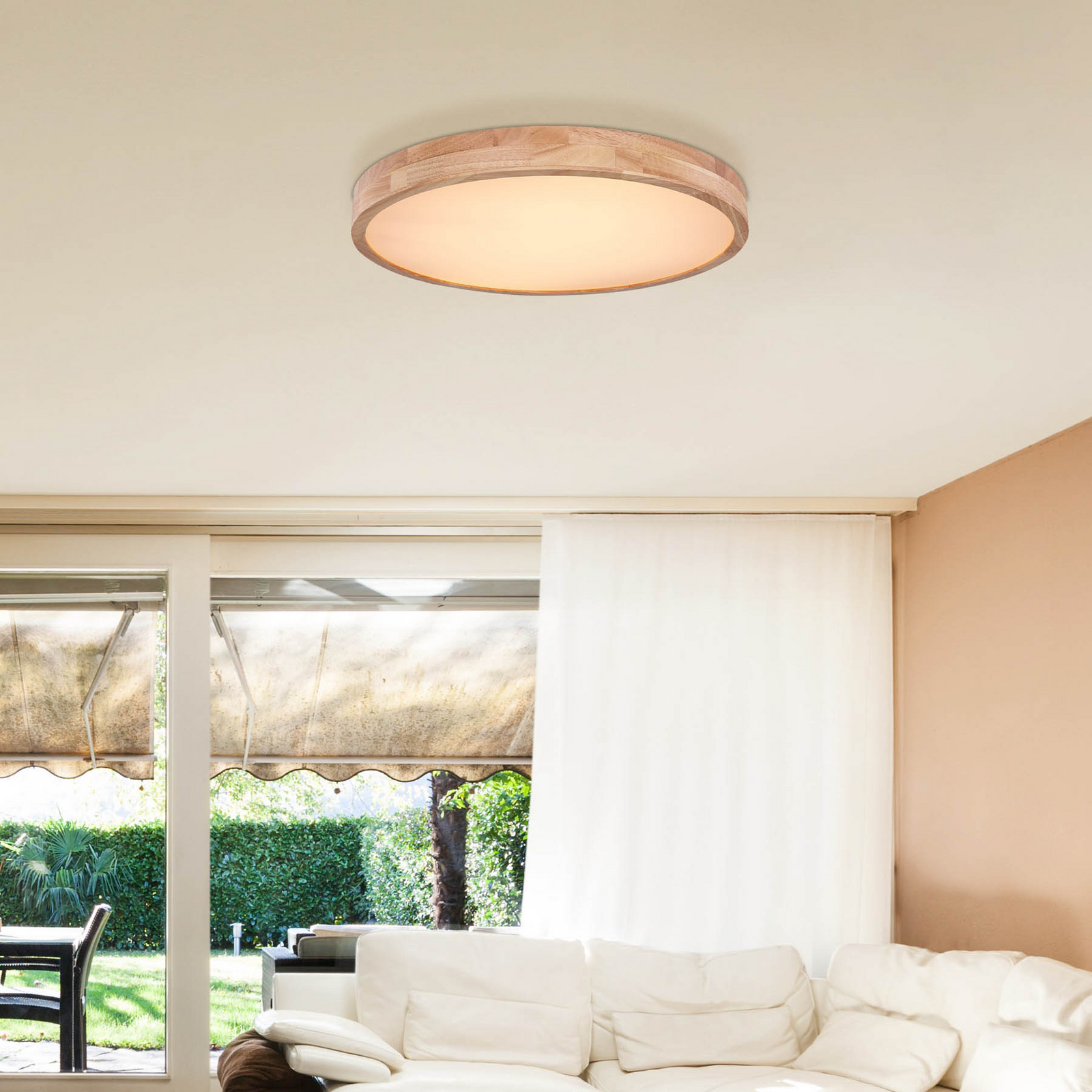 Rainer LED ceiling lamp, Ø 60 cm, wood-effect, metal, CCT