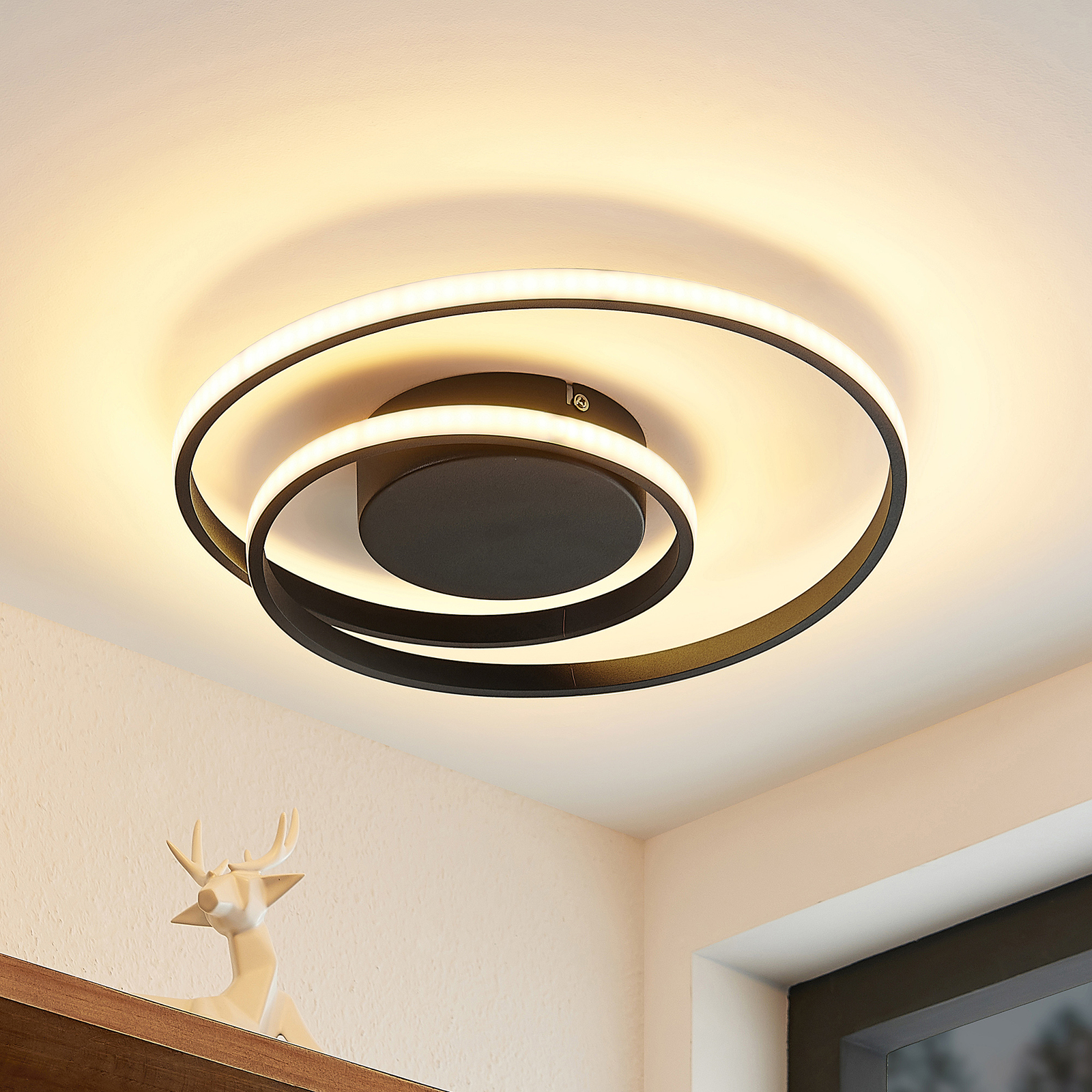 Lindby plafonnier LED Emisua CCT dimmable noir