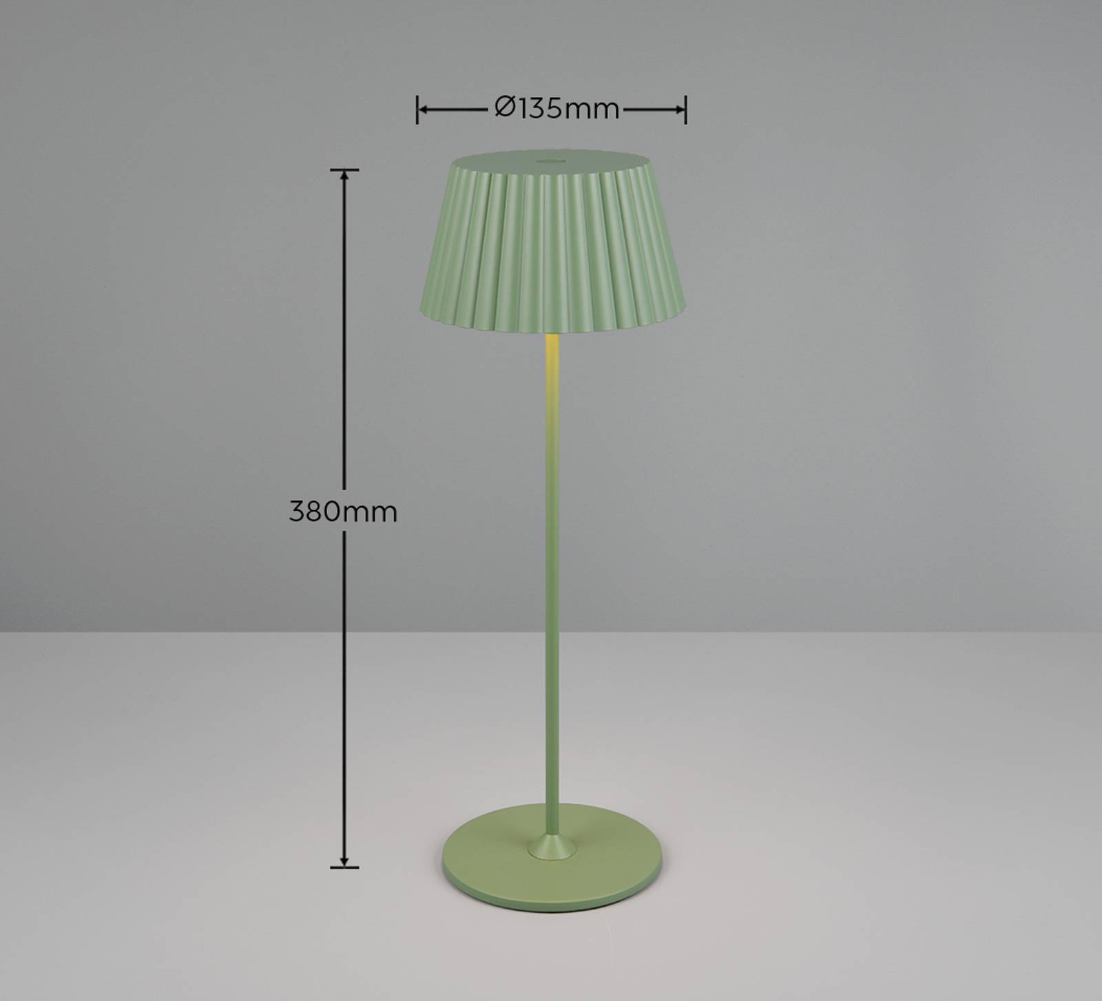 Reality Leuchten Lampe de table LED à accu Suarez vert hauteur 39 cm métal