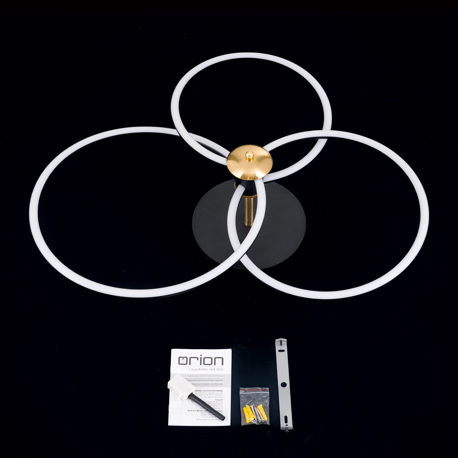Plafonnier LED Charlotte, 3 anneaux, noir/doré