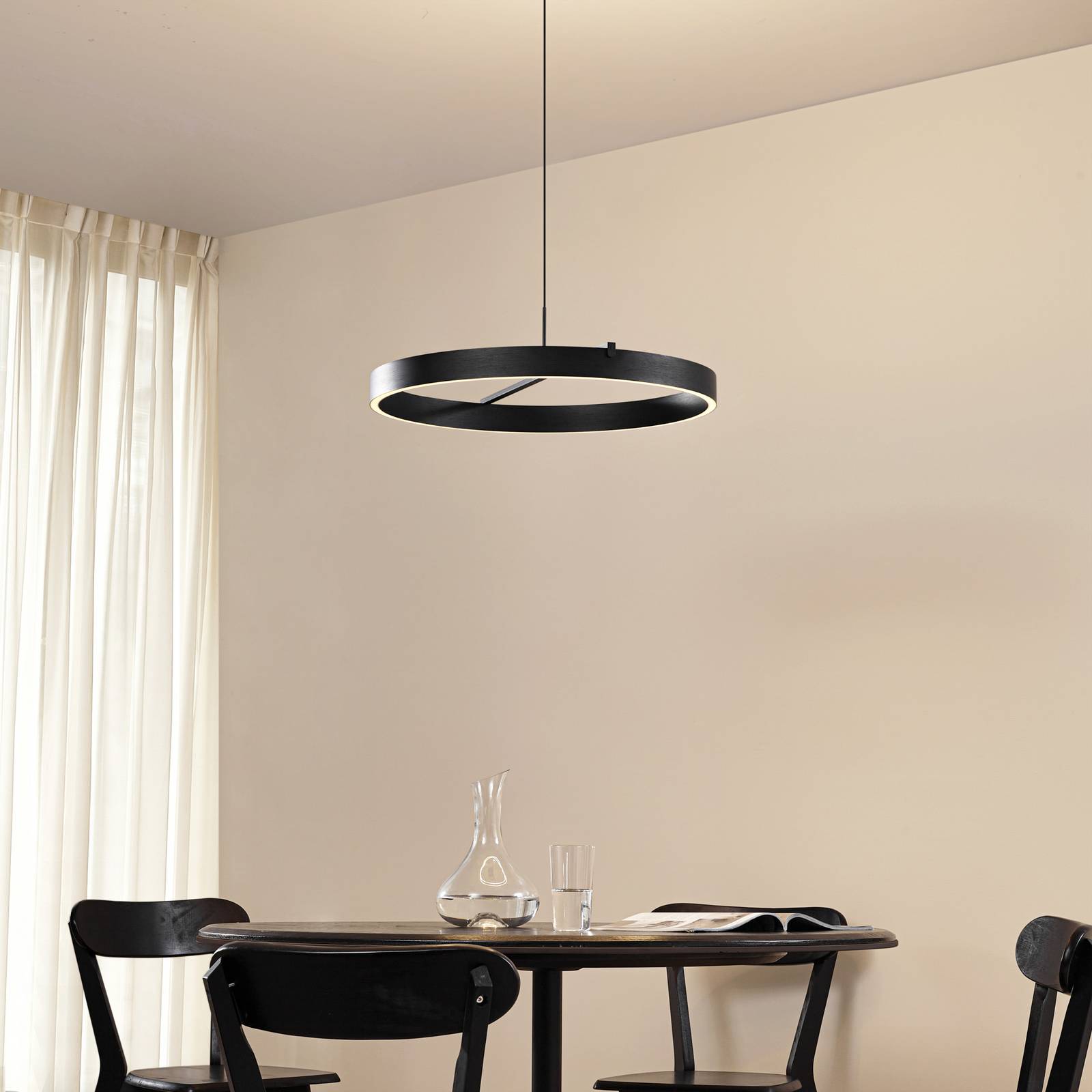 Lucande LED-Hängelampe Rovan, Ø 60 cm, schwarz, CCT, dimmbar günstig online kaufen