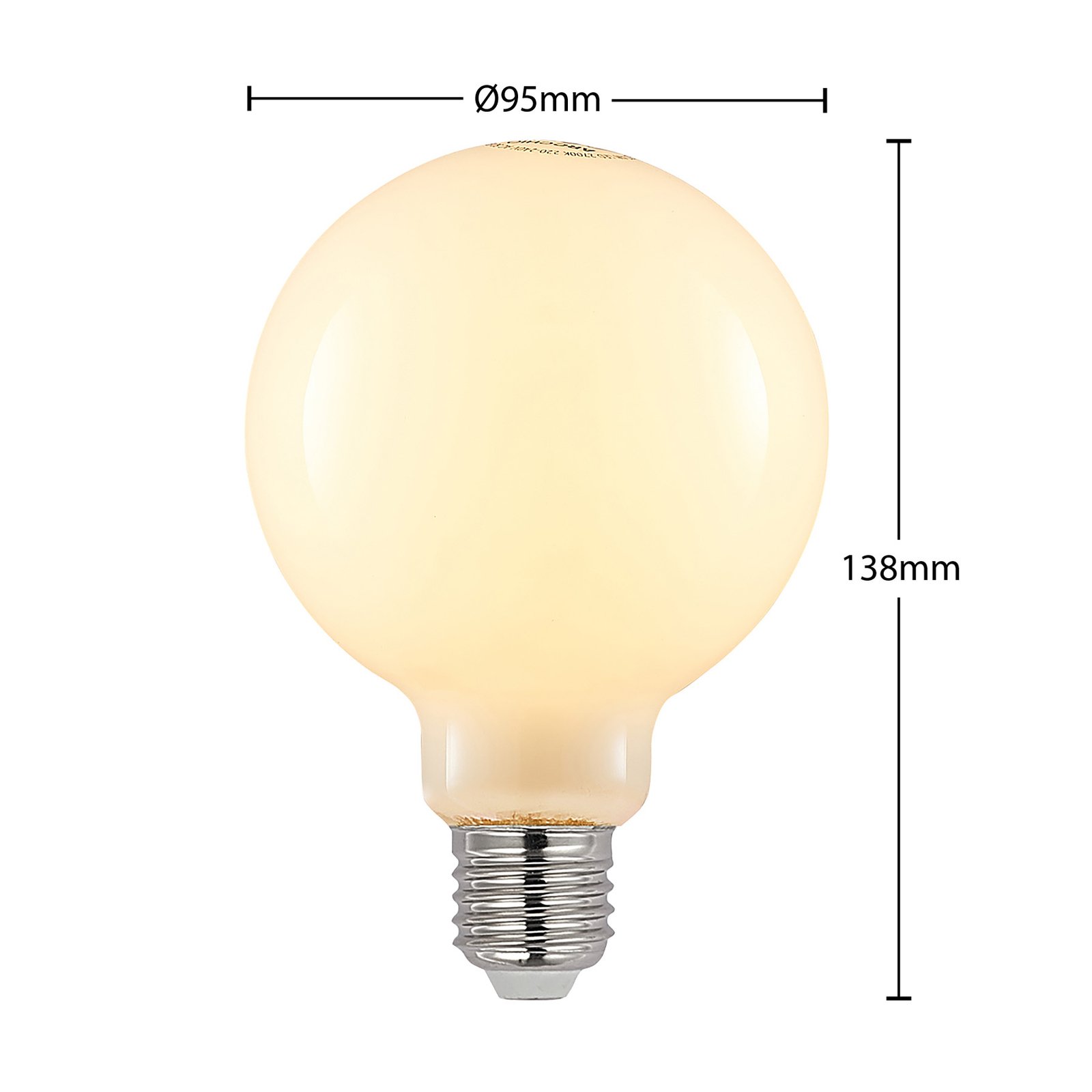 LED lámpa E27 8W 2700K G95 gömb, dimm., opál