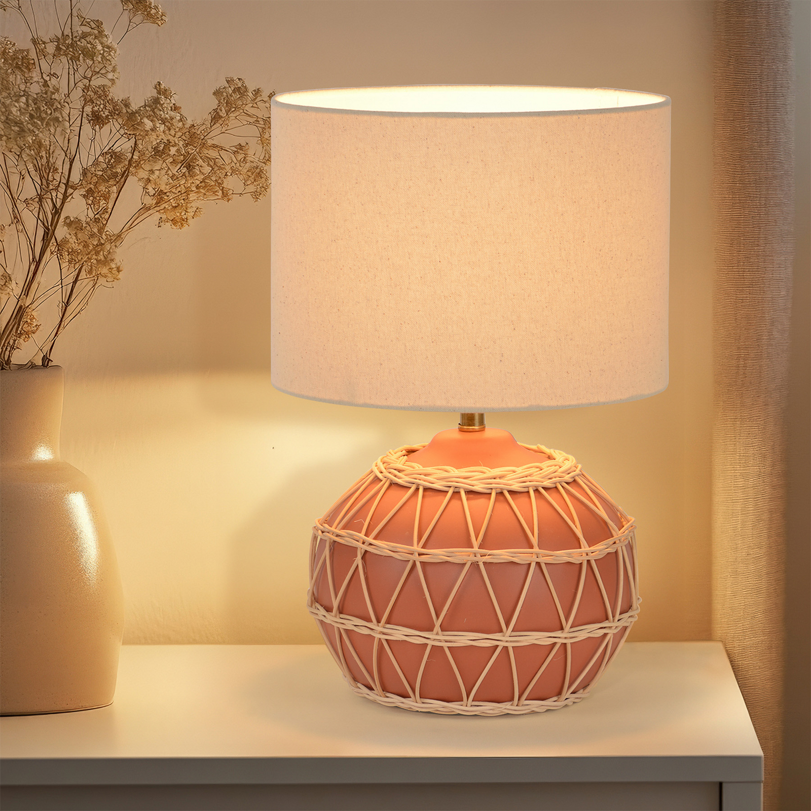 Tischlampe Cyclades, terrakotta/beige, 35 cm, Leinen/Keramik