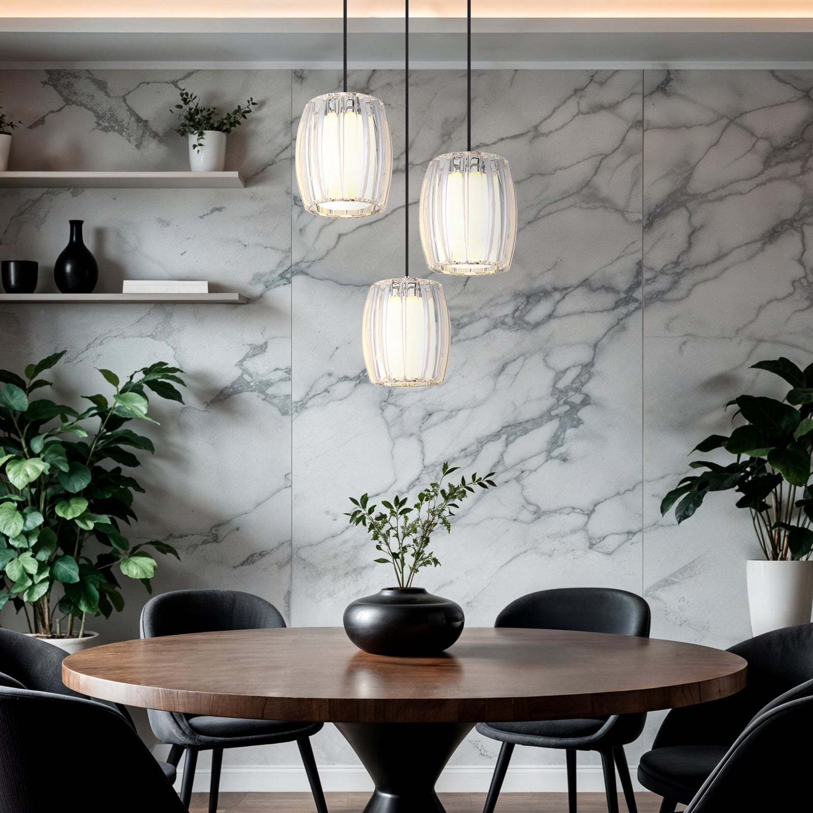Lampă suspendată Maribel, Ø 40 cm, crom/transparent, metal, cu 3 becuri Lampă suspendată Maribel, Ø 40 cm, crom/transparent, metal, cu 3 becuri