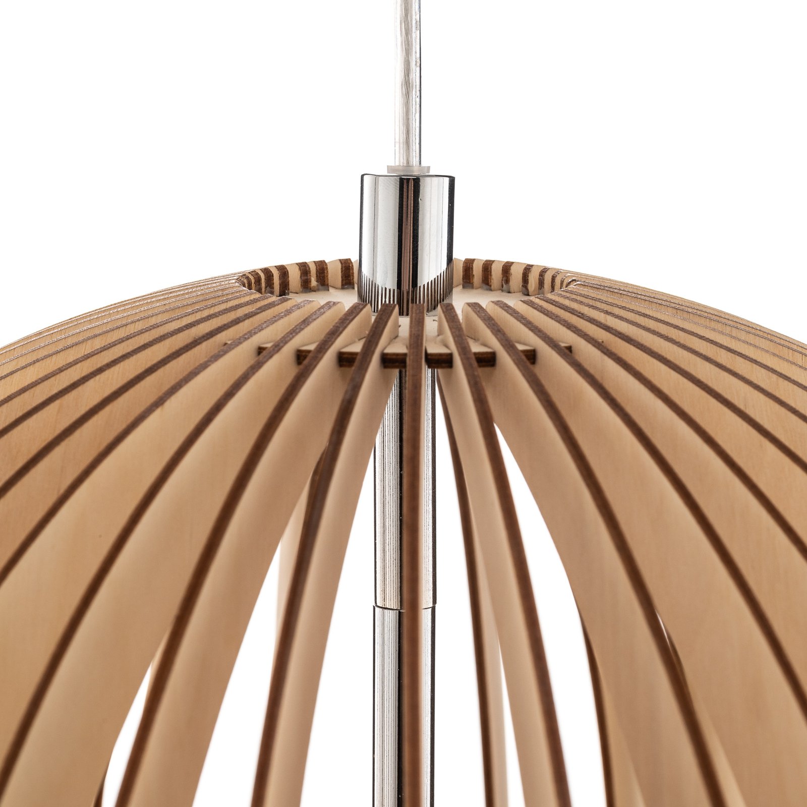 Hanglamp Paz van houtlamellen Ø 42cm, chroom