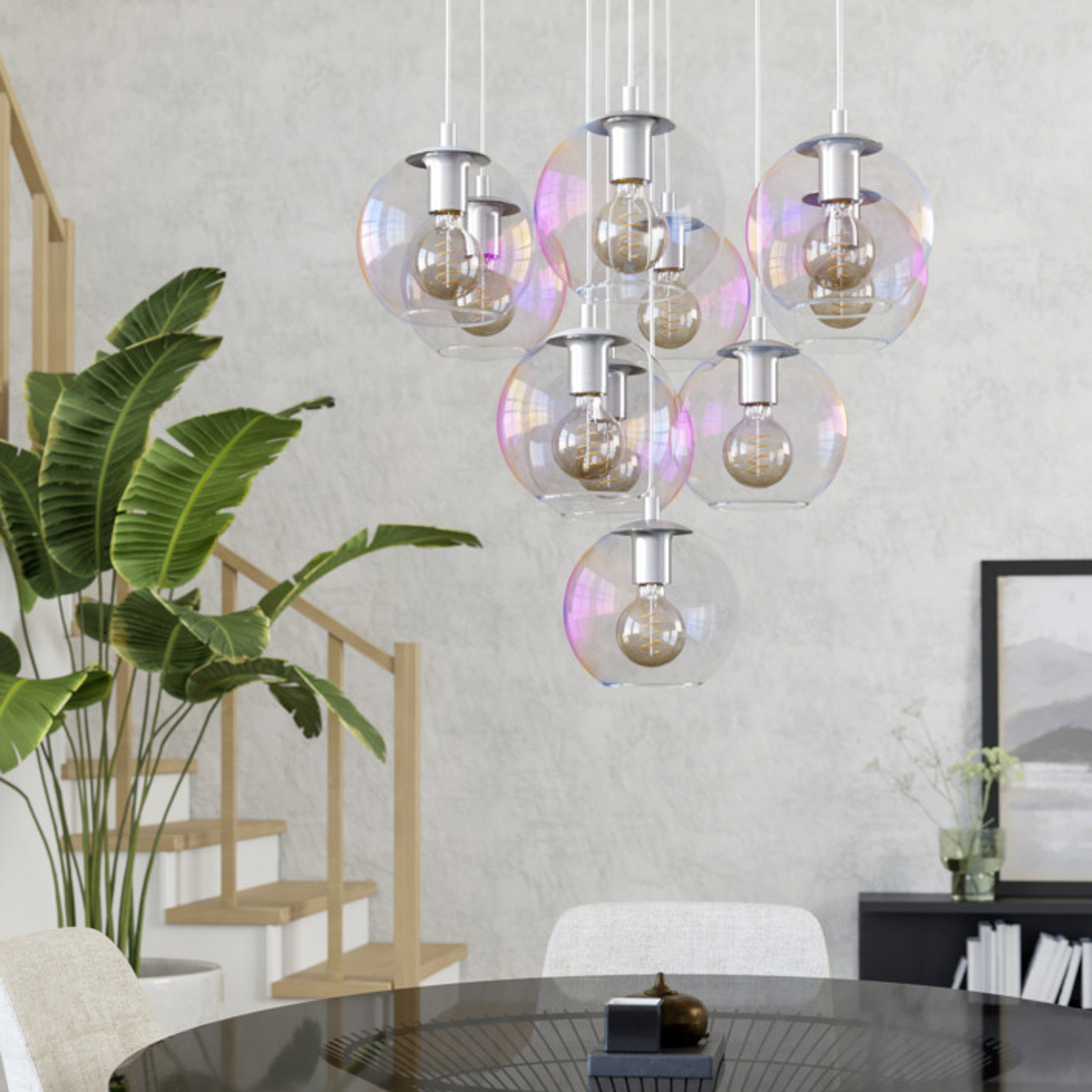 EGLO hanglamp ARISCANI 2, Ø 65 cm, 10-lamps, chroom/iriserend
