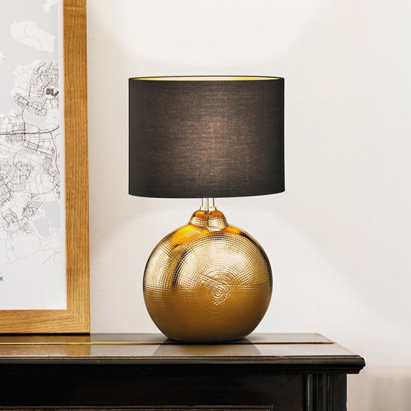 Bordlampe Foro, bronse/svart, høyde 39 cm
