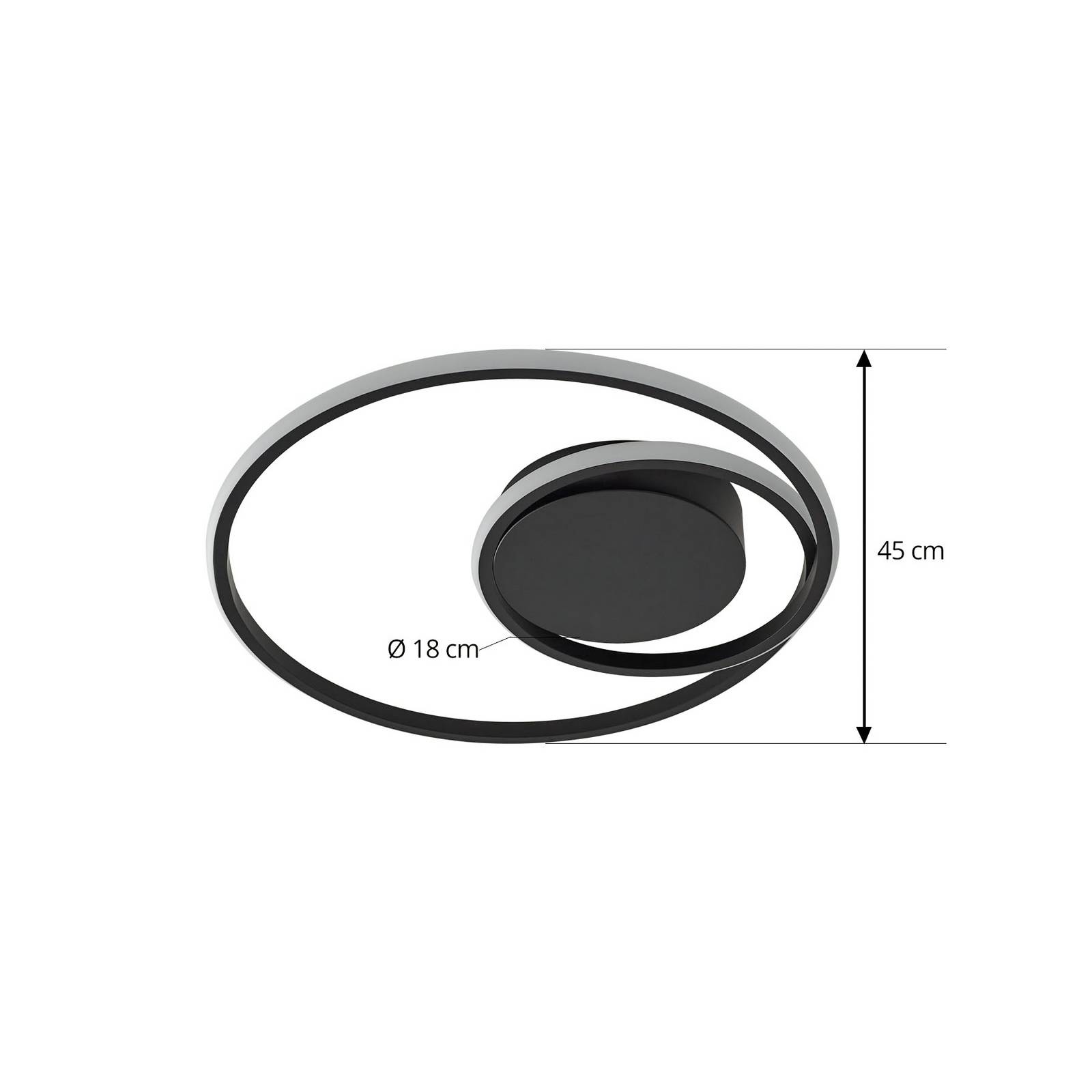 Lampa sufitowa LED Kyron, czarna, aluminium, ściemniana, Ø45cm