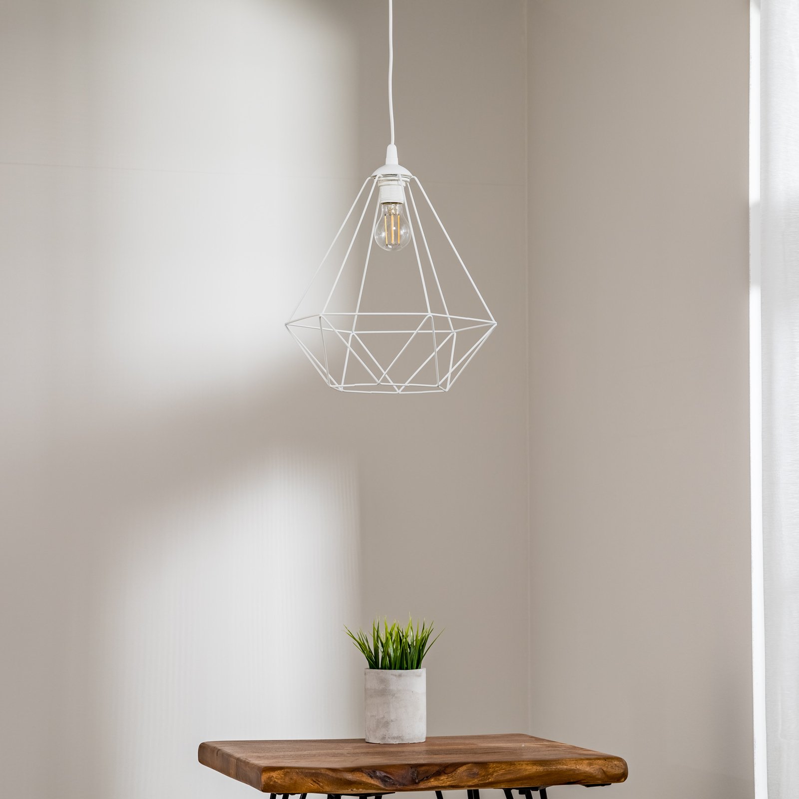 Basket hanging light, white, one-bulb