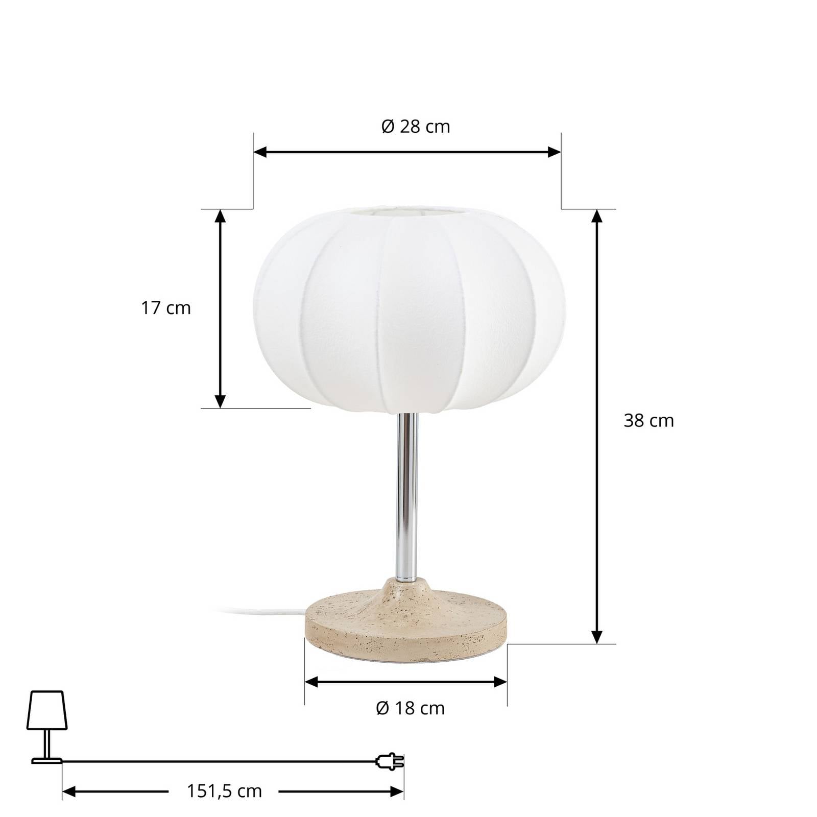 Lampa stołowa Nola Elovie, kolor naturalny/chrom, tkanina/trawertyn, 35 cm