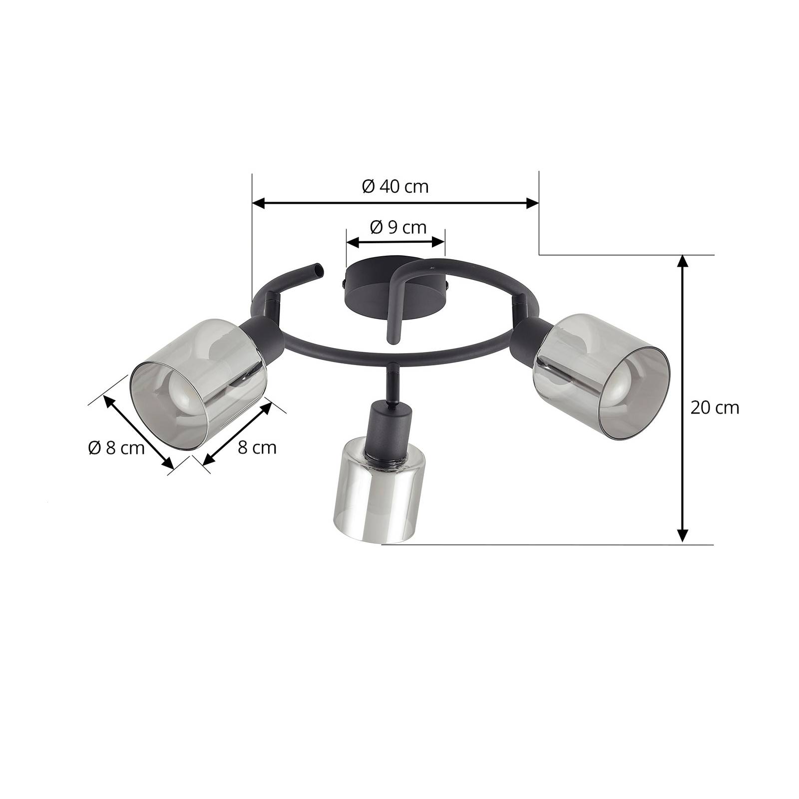 Lampa sufitowa Lindby Netty, szara, 3-punktowa, szkło