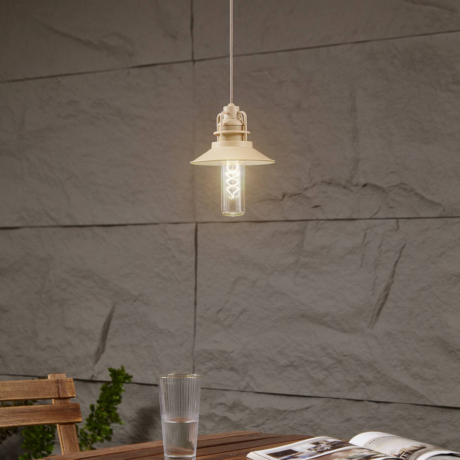 Lindby LED-Akku-Hängeleuchte Raul, beige, Alu, Ø 15cm günstig online kaufen