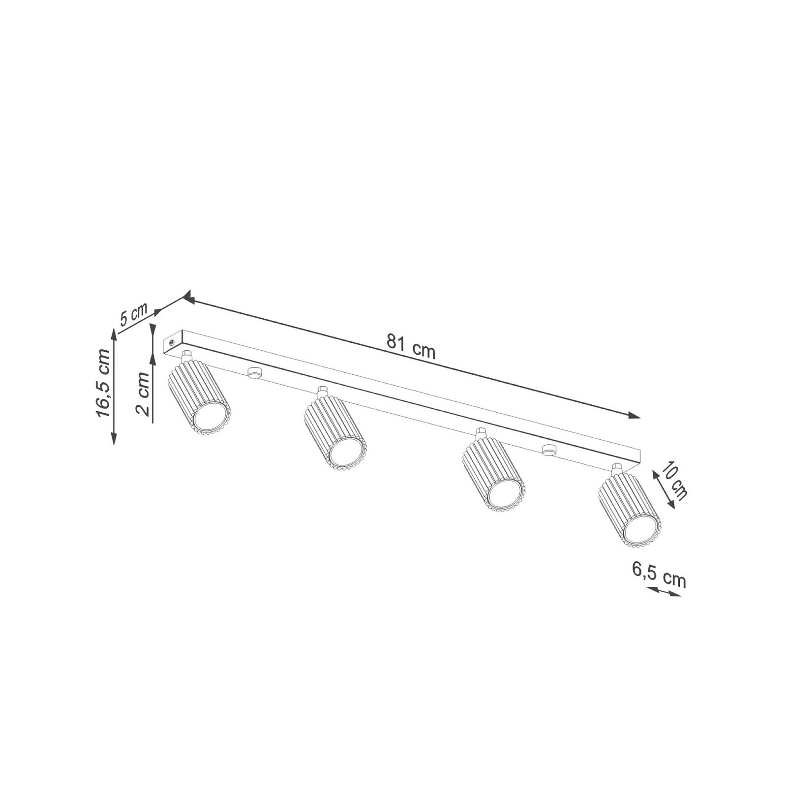 Deckenstrahler Karbon, weiß, Länge 81 cm, Aluminium, 4-flg.