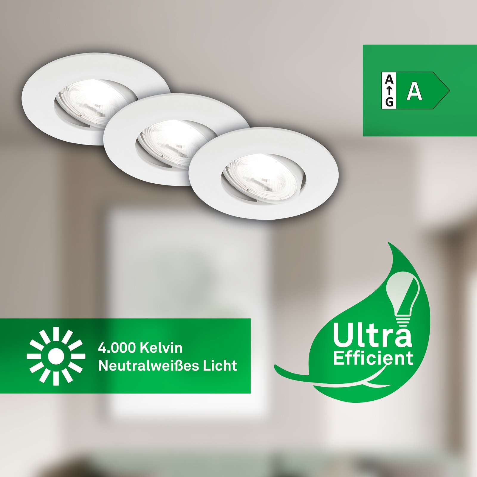 LED-Einbauleuchte Kulana A, weiß, 4000K, Ø9cm, 3er-Set