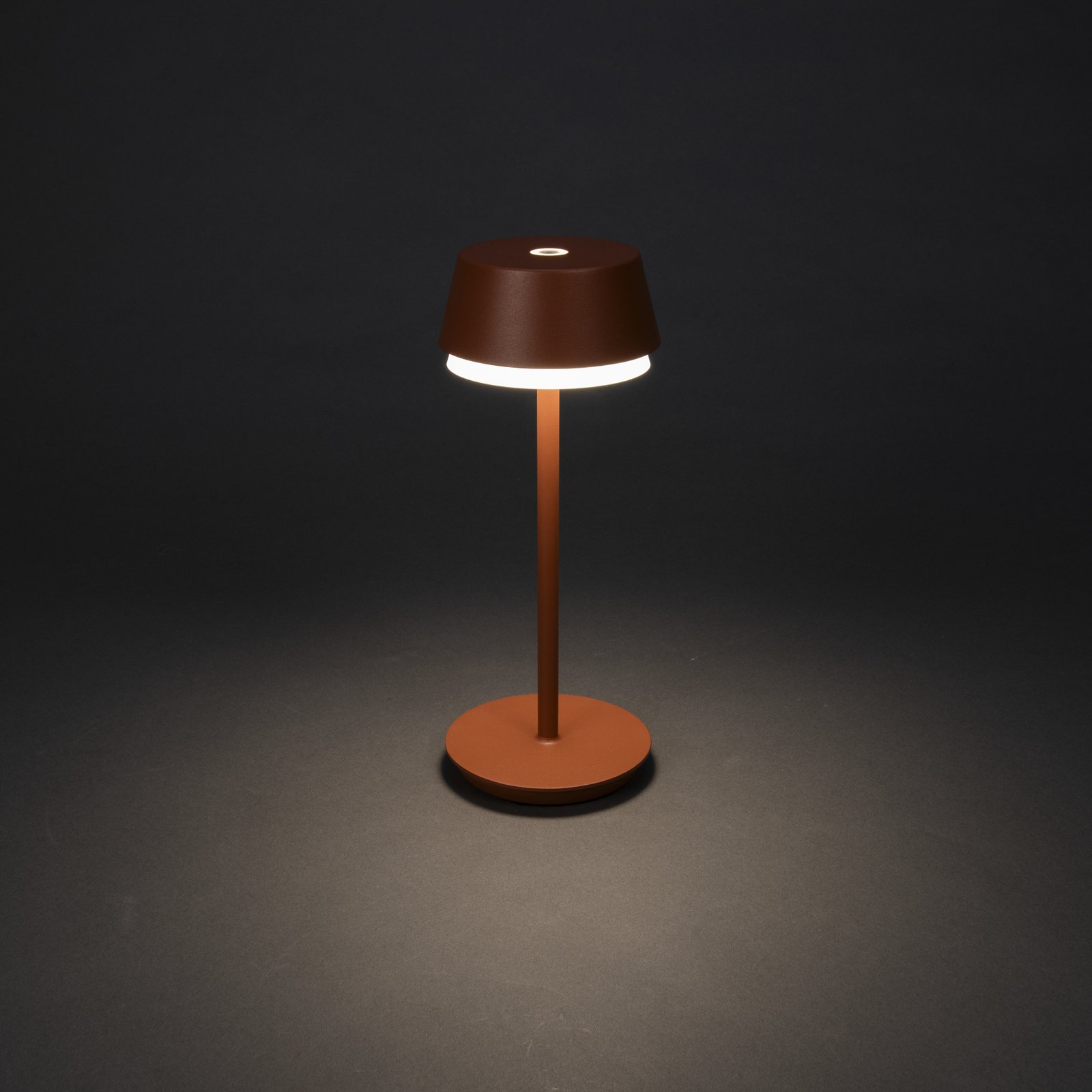 Lampe de table LED à accu Lyon, terracotta, IP54, variateur d'intensité,