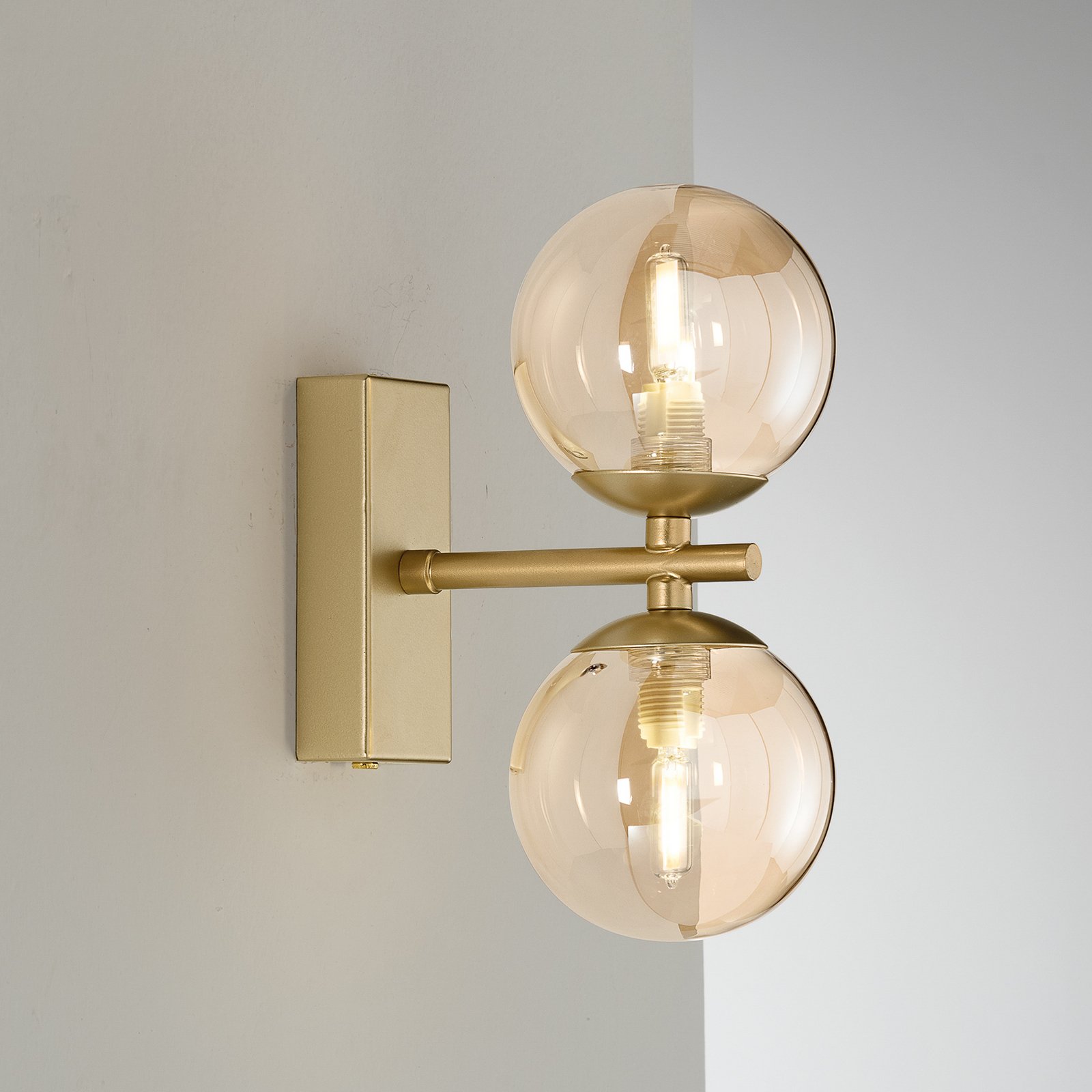 Wandlamp Neptun 2-lamps goud met glasbollen