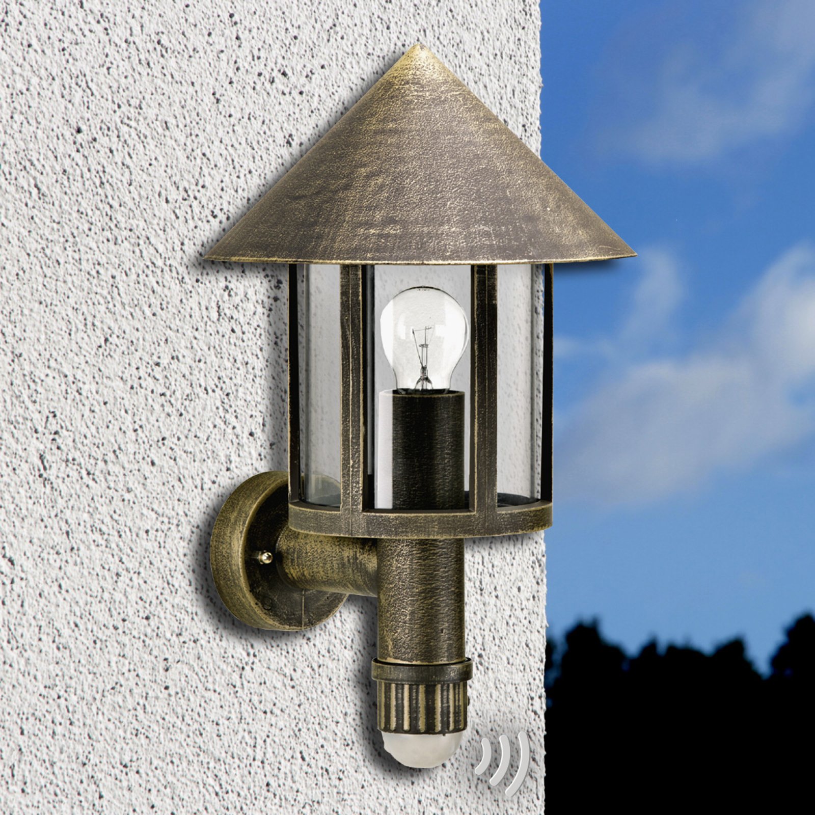 Motion-sensitive outdoor wall light Laterna, brown