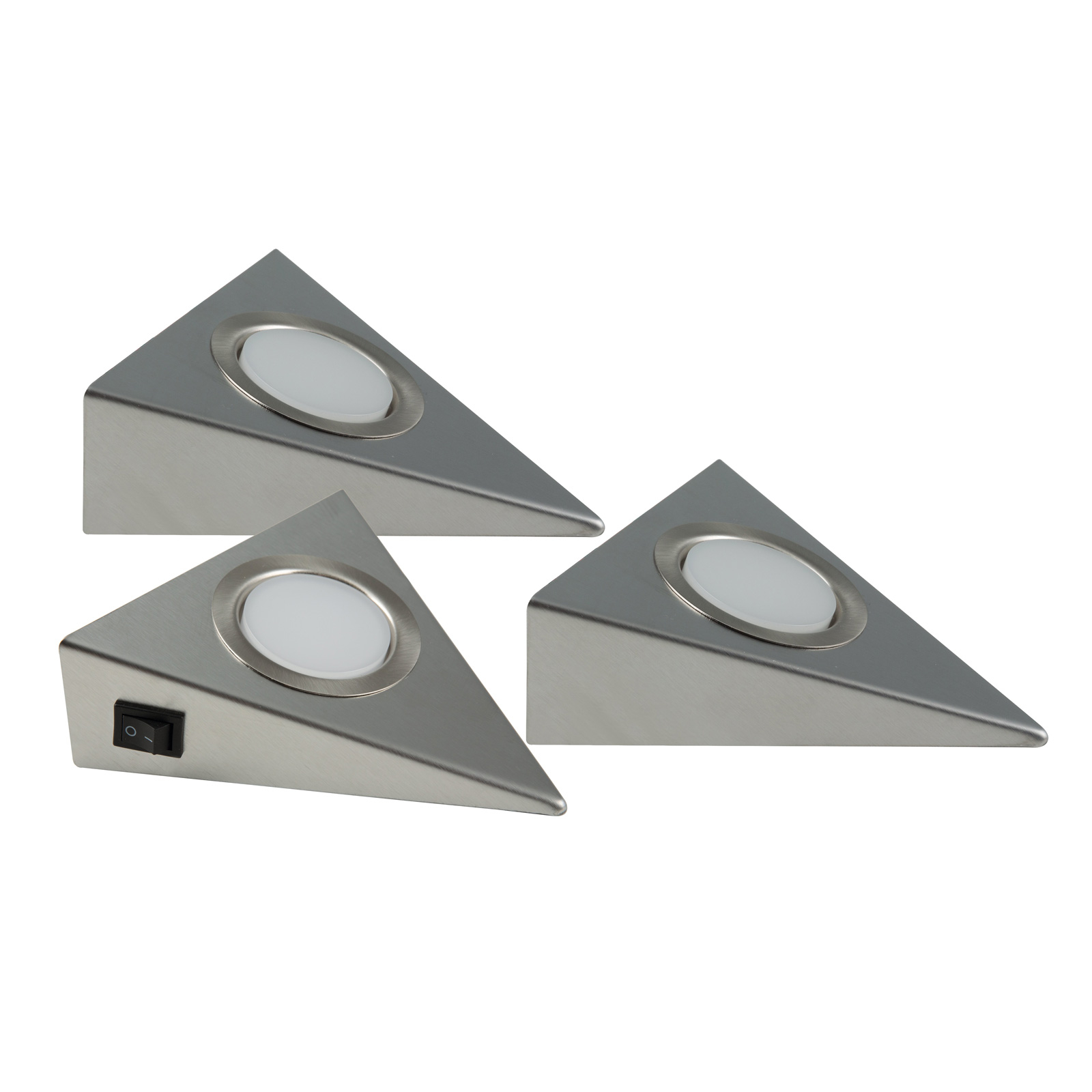 Heitronic Genua LED under-cabinet light, set of 3, switch, for Kitchen, stainless steel, 2 W, energy efficiency: A+, L: 13.7 cm, W: 13.5 cm, H: 4.5 cm