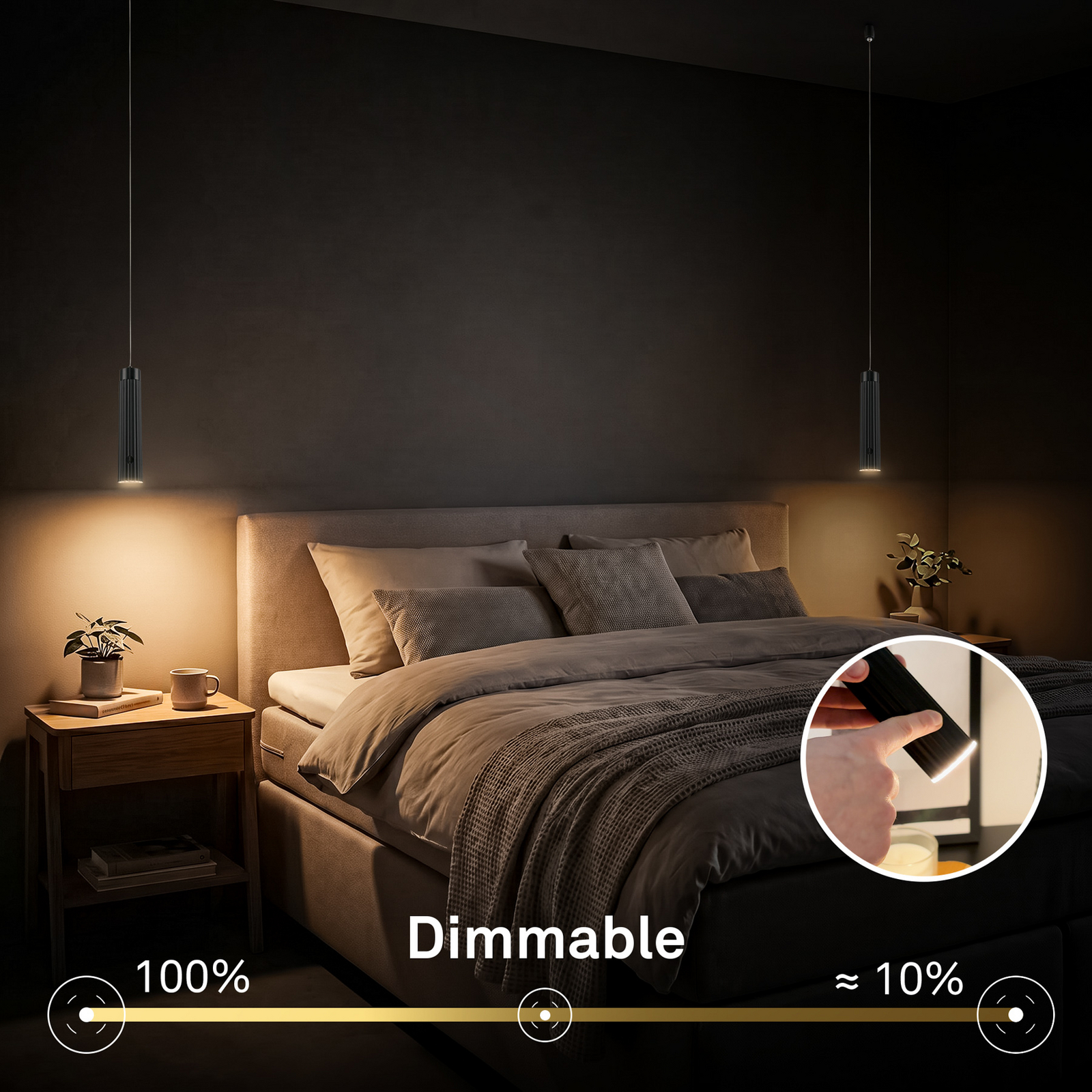 Lámpara colgante LED recargable Hang, negra, de plástico, atenuable