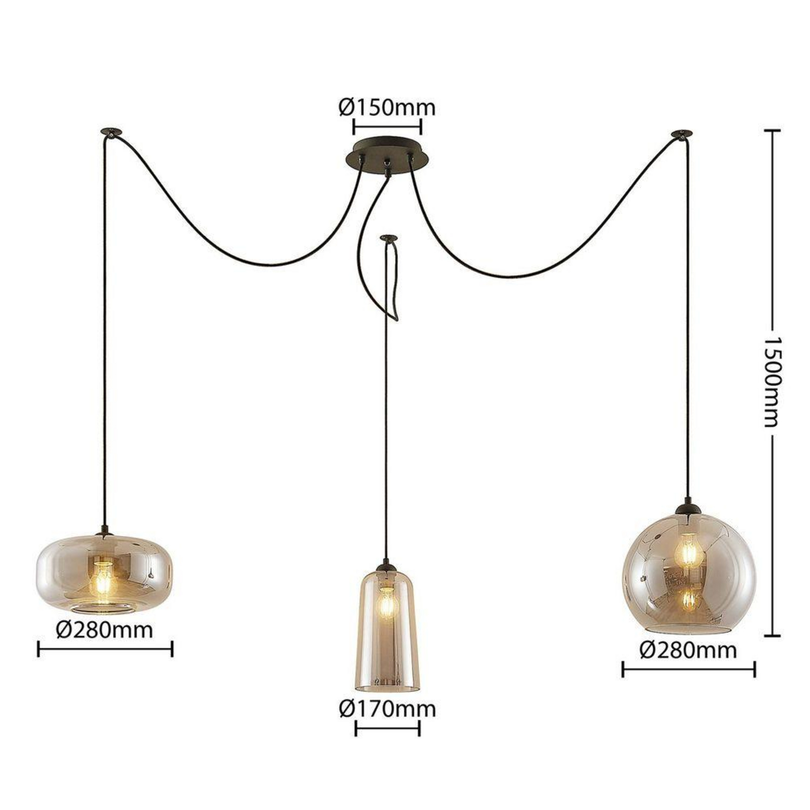 Zyli 3 Hanglamp Smoke - Lucande