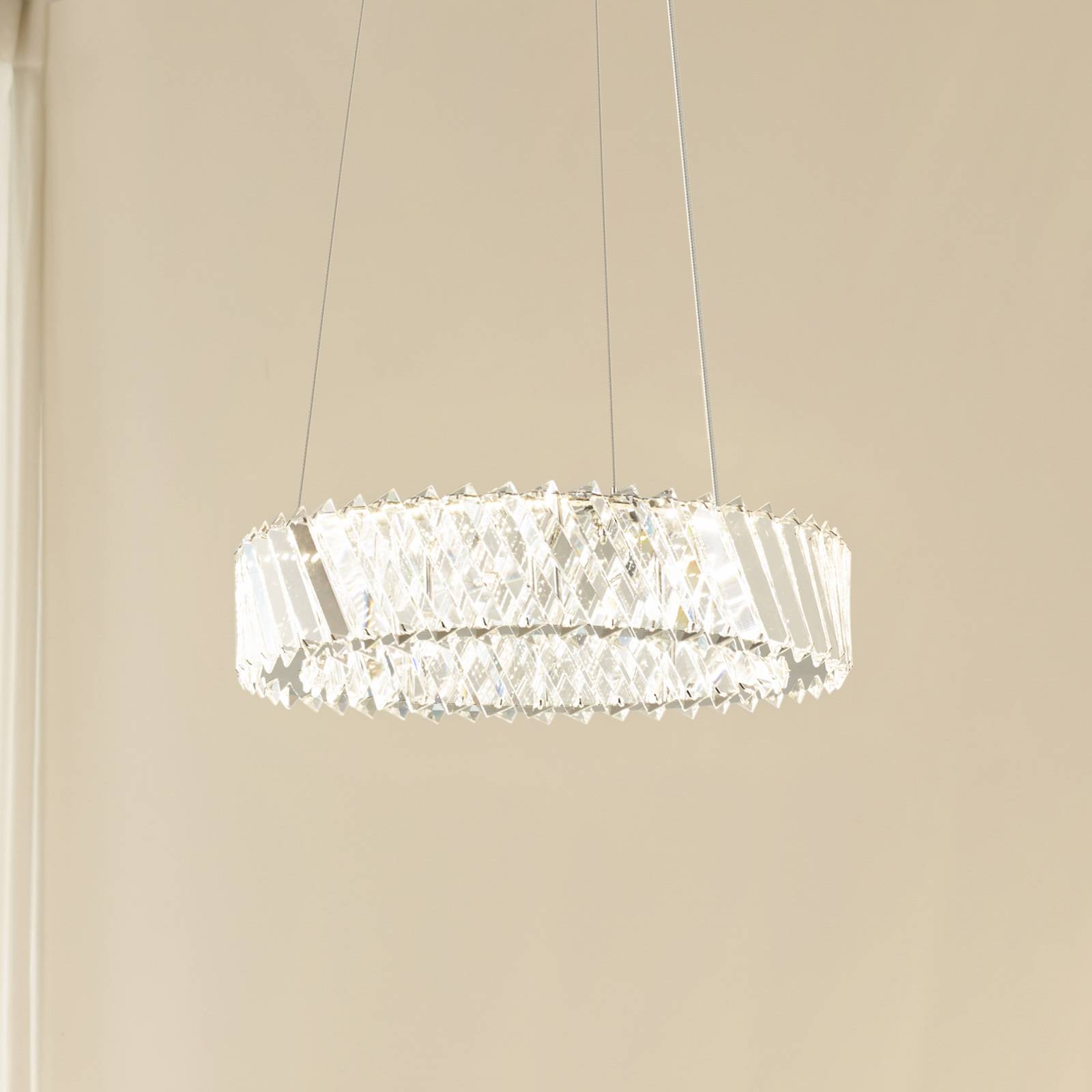 Lucande LED-Hängeleuchte Glacis, Kristall, Ø 40 cm, chrom günstig online kaufen