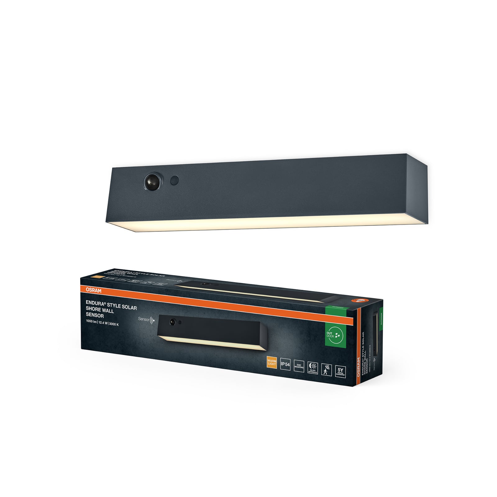 OSRAM ENDURA STYLE SHORE napelemes fali lámpa, szürke, érzékelő, IP54
