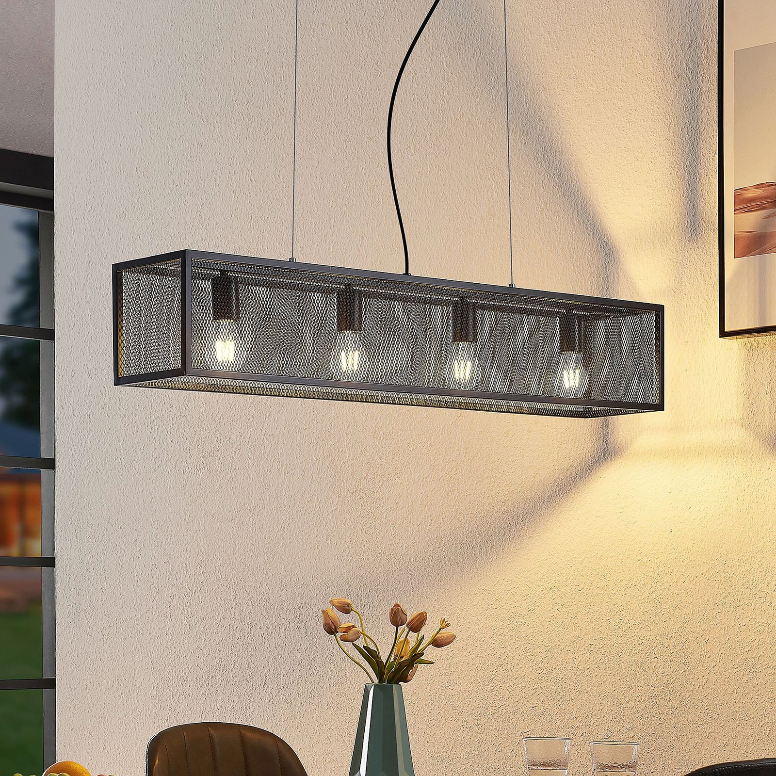 Lindby Adoney LED-hänglampa stål, svart, 4 lampor