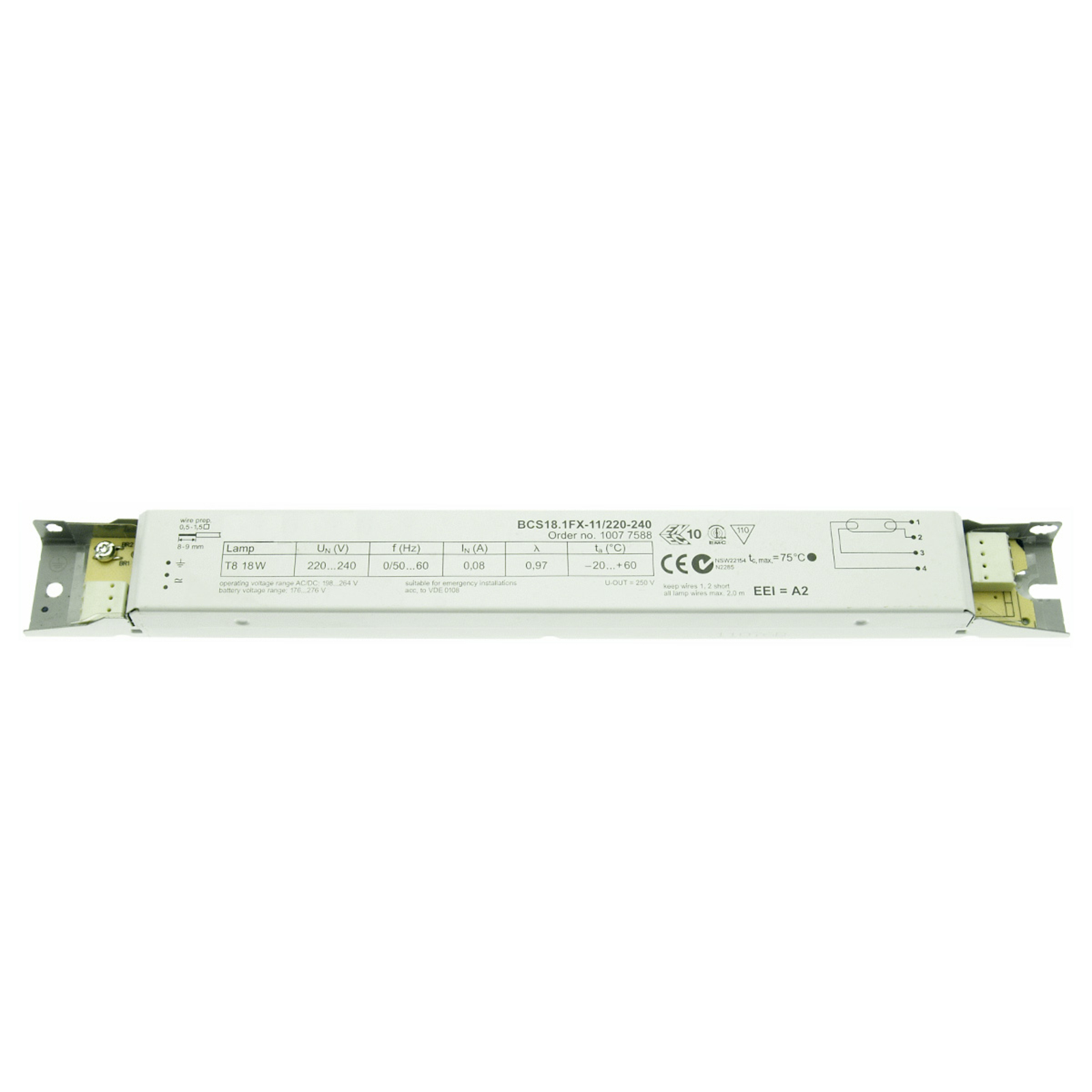 WATT24 EB 1 x 18 W T8 BCS18.1FX-11/220-240 not dimmable, L: 28 cm, W: 3 cm, H: 1.2 cm
