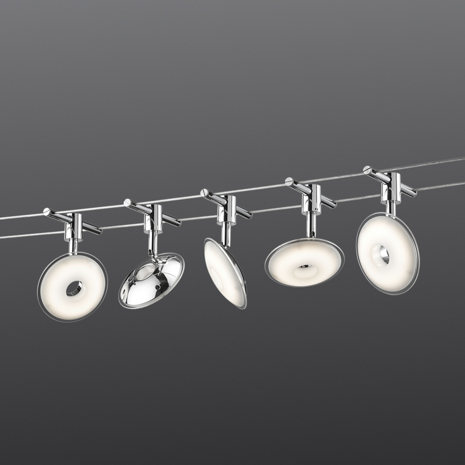 Trio Lighting Pilatus cable system with five LED lights, for Living / Dining Room, Metal, acrylic, 3.8 W, energy efficiency: A+, L: 500 cm