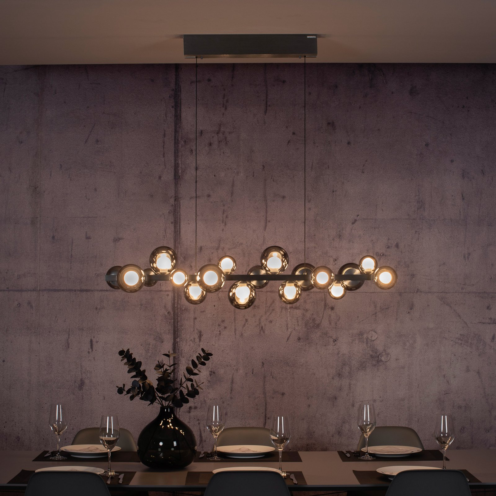 Lampa wisząca LED PURE E-Popup, szara, szkło/metal CCT 18-światło.