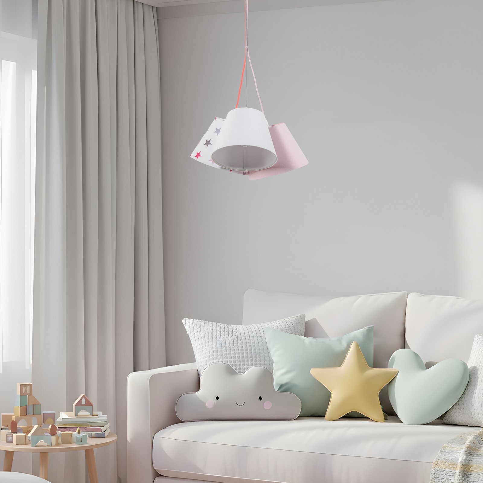 Kinderkamer hanglamp Zsofia 3-lamps wit/roze