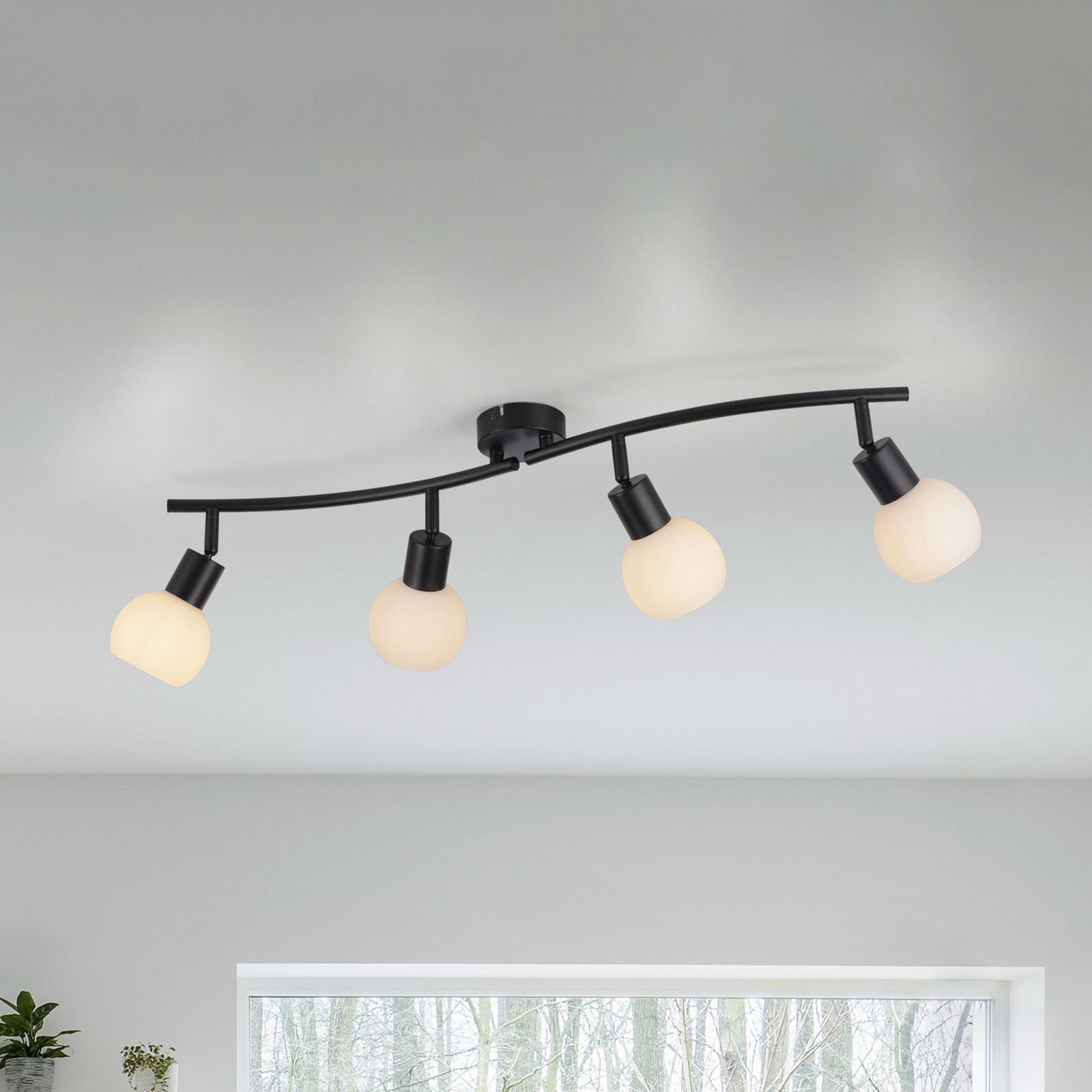 JUST LIGHT. Plafonieră Loki 4 lumini negru fier sticlă - Camera de zi / sufragerie - negru alb - Metal
