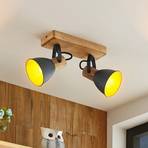 Lindby Merela spotlight, wood, black, two-bulb